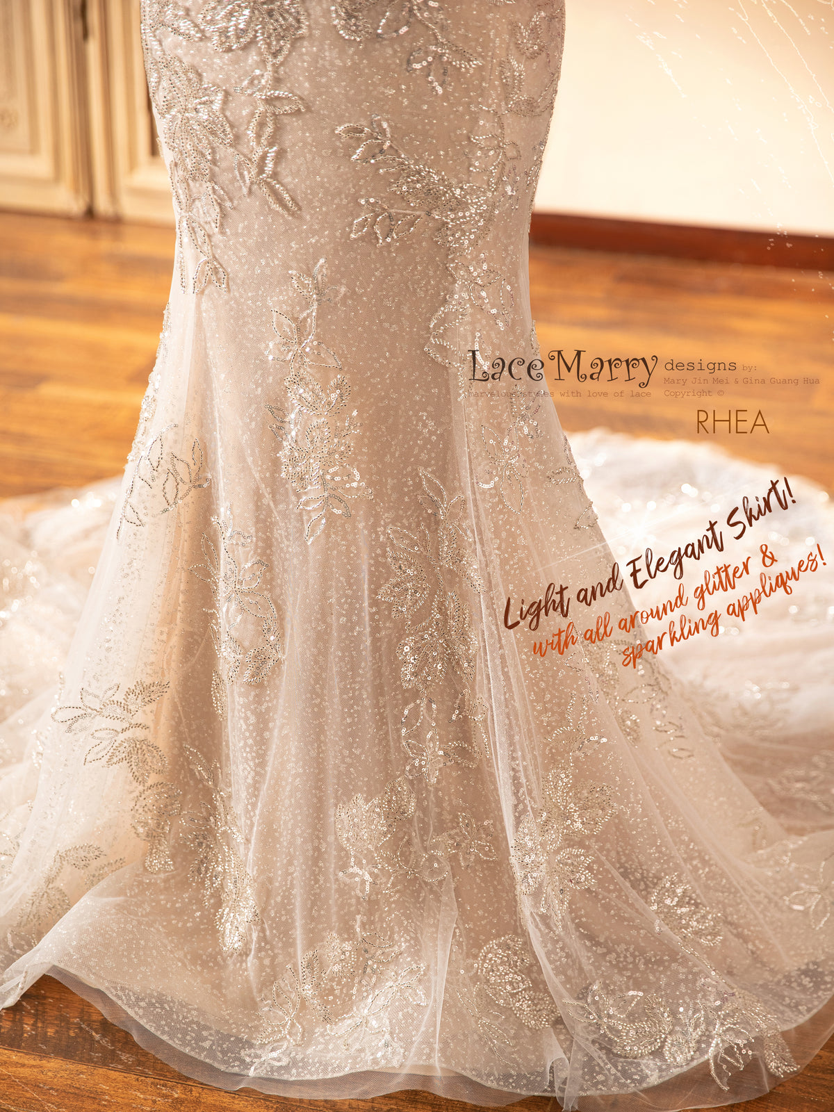 RHEA / Glitter Wedding Dress with Beaded Straps