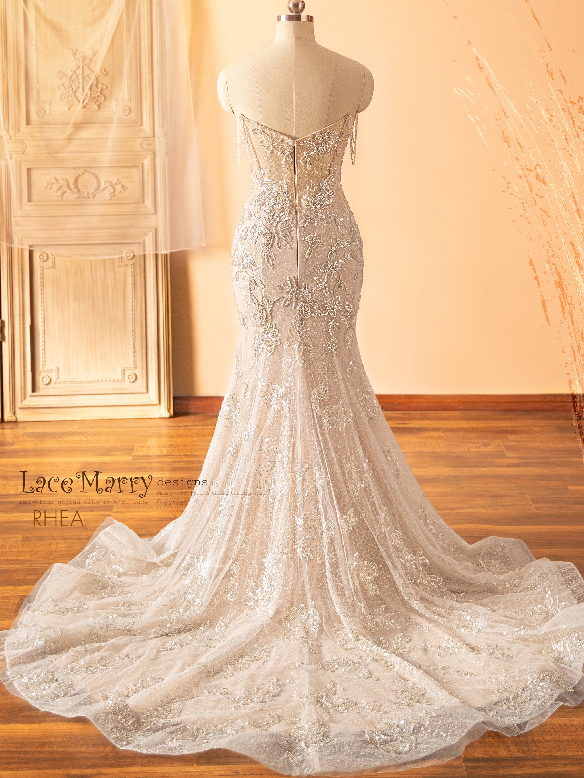 RHEA / Glitter Wedding Dress with Beaded Straps - LaceMarry RHEA / Glitter Wedding Dress with Beaded Straps - LaceMarry