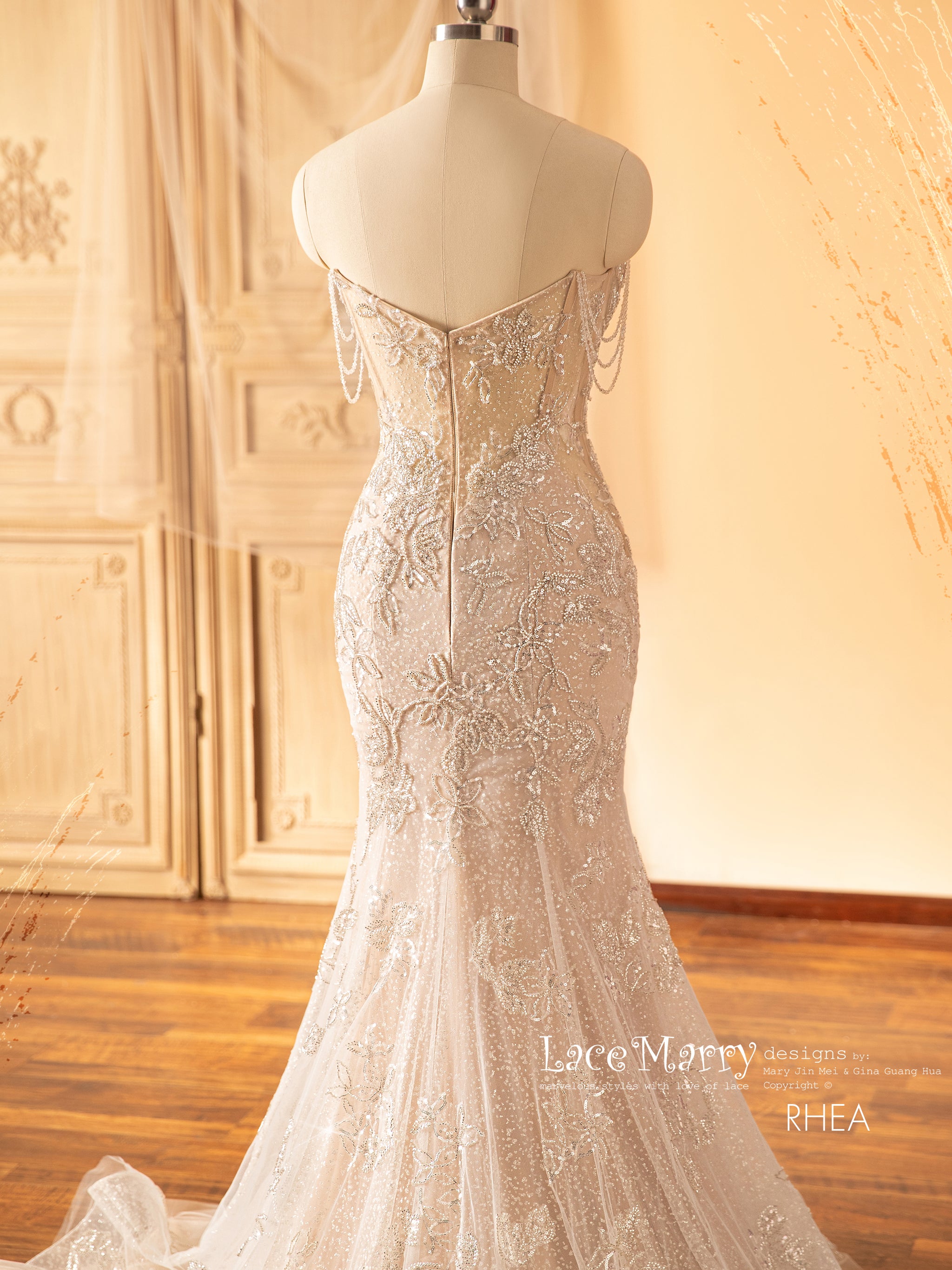 RHEA / Glitter Wedding Dress with Beaded Straps - LaceMarry RHEA / Glitter Wedding Dress with Beaded Straps - LaceMarry