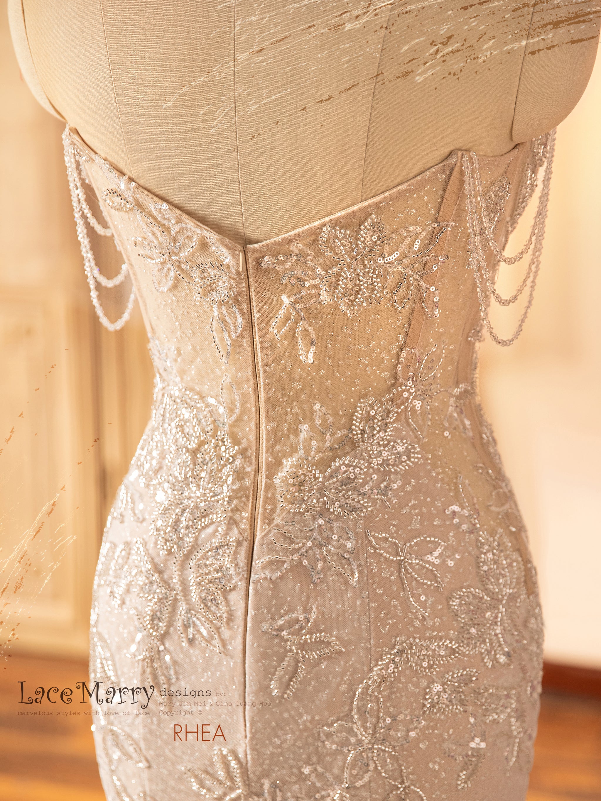 RHEA / Glitter Wedding Dress with Beaded Straps - LaceMarry RHEA / Glitter Wedding Dress with Beaded Straps - LaceMarry