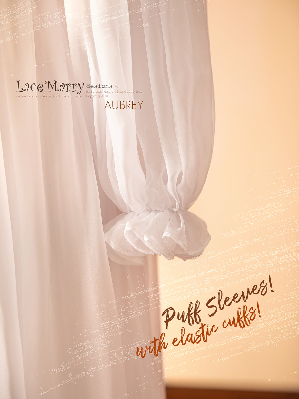 AUBREY / Long Puff Sleeves Plain Wedding Dress