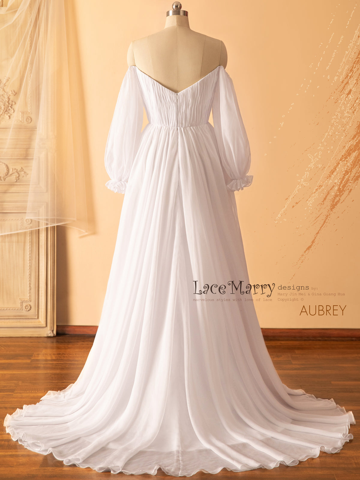 AUBREY / Long Puff Sleeves Plain Wedding Dress
