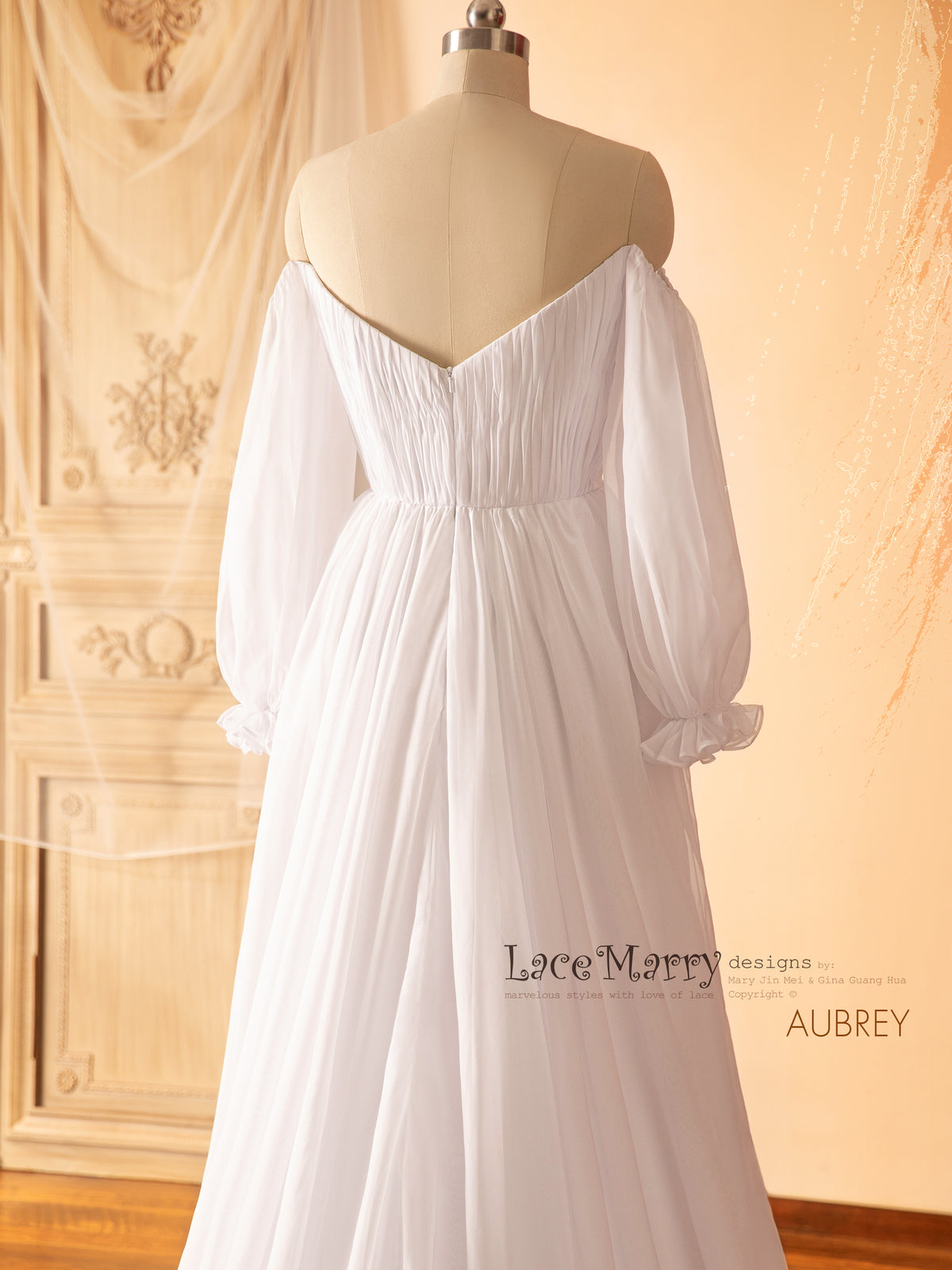 AUBREY / Long Puff Sleeves Plain Wedding Dress