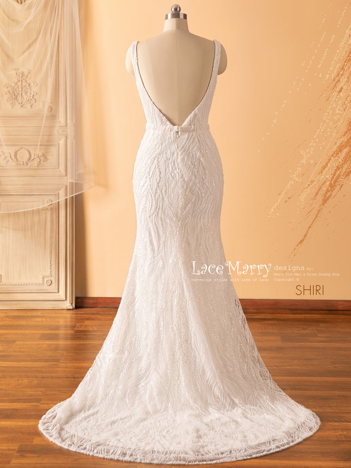 SHIRI / Square Neck Wedding Dress with Separate Cape