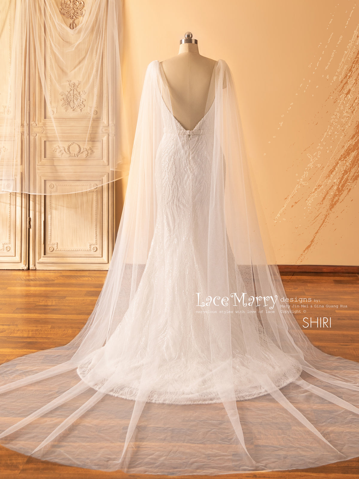 SHIRI / Square Neck Wedding Dress with Separate Cape