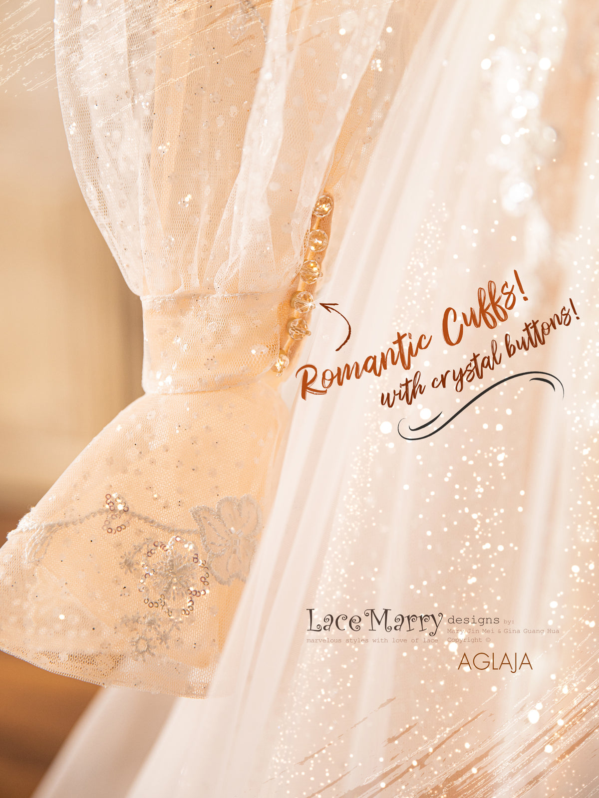 AGLAJA / Long Puff Sleeves Wedding Dress with Glitter Skirt