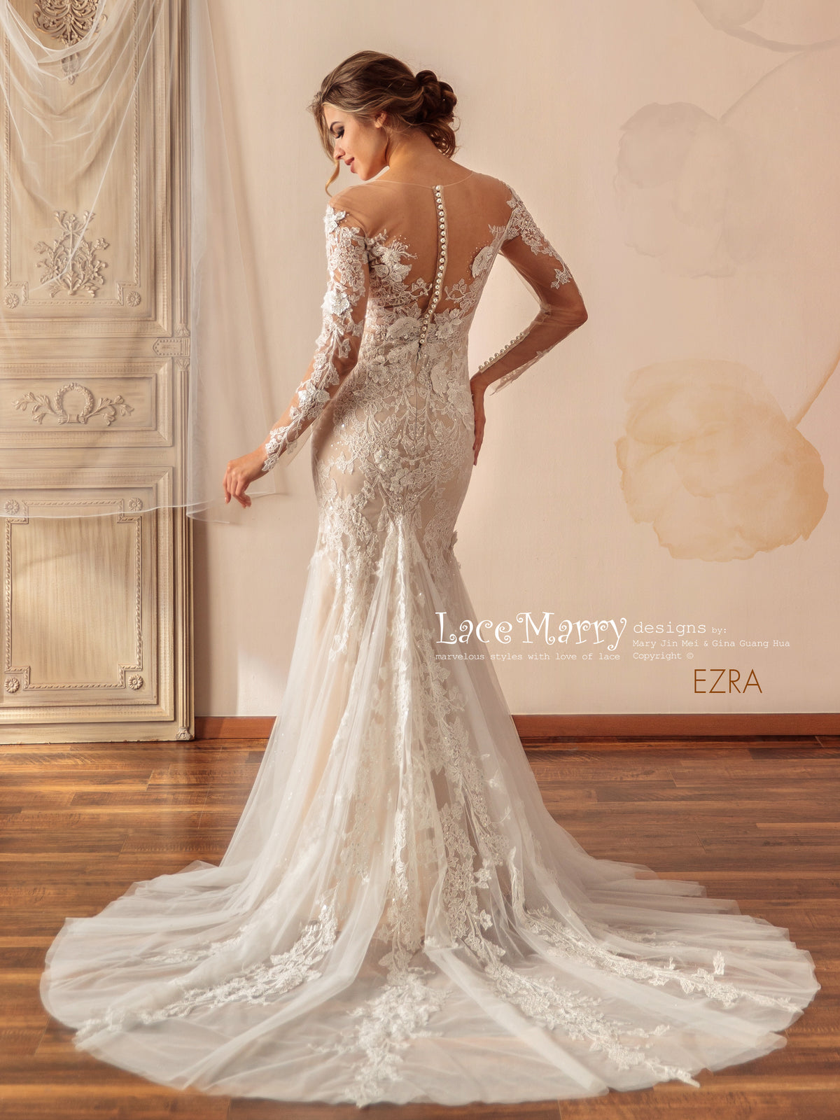 EZRA / Exclusive Lace Wedding Dress with Illusion Neckline
