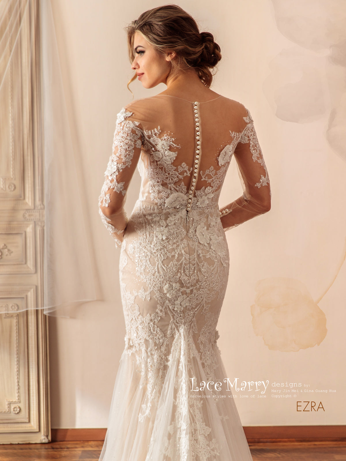 EZRA / Exclusive Lace Wedding Dress with Illusion Neckline