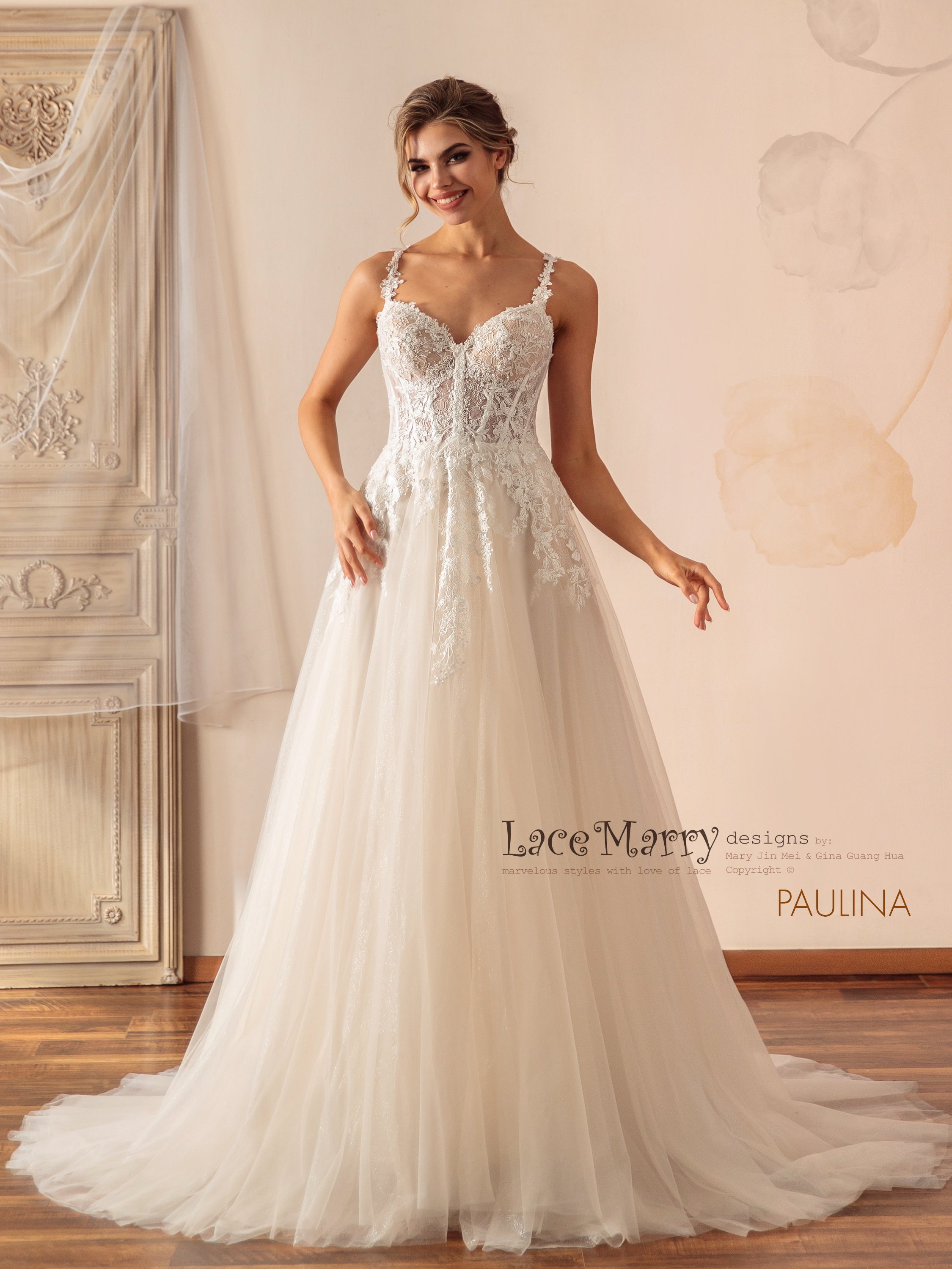 PAULINA / Transformer Wedding Dress with Removable Bolero - LaceMarry