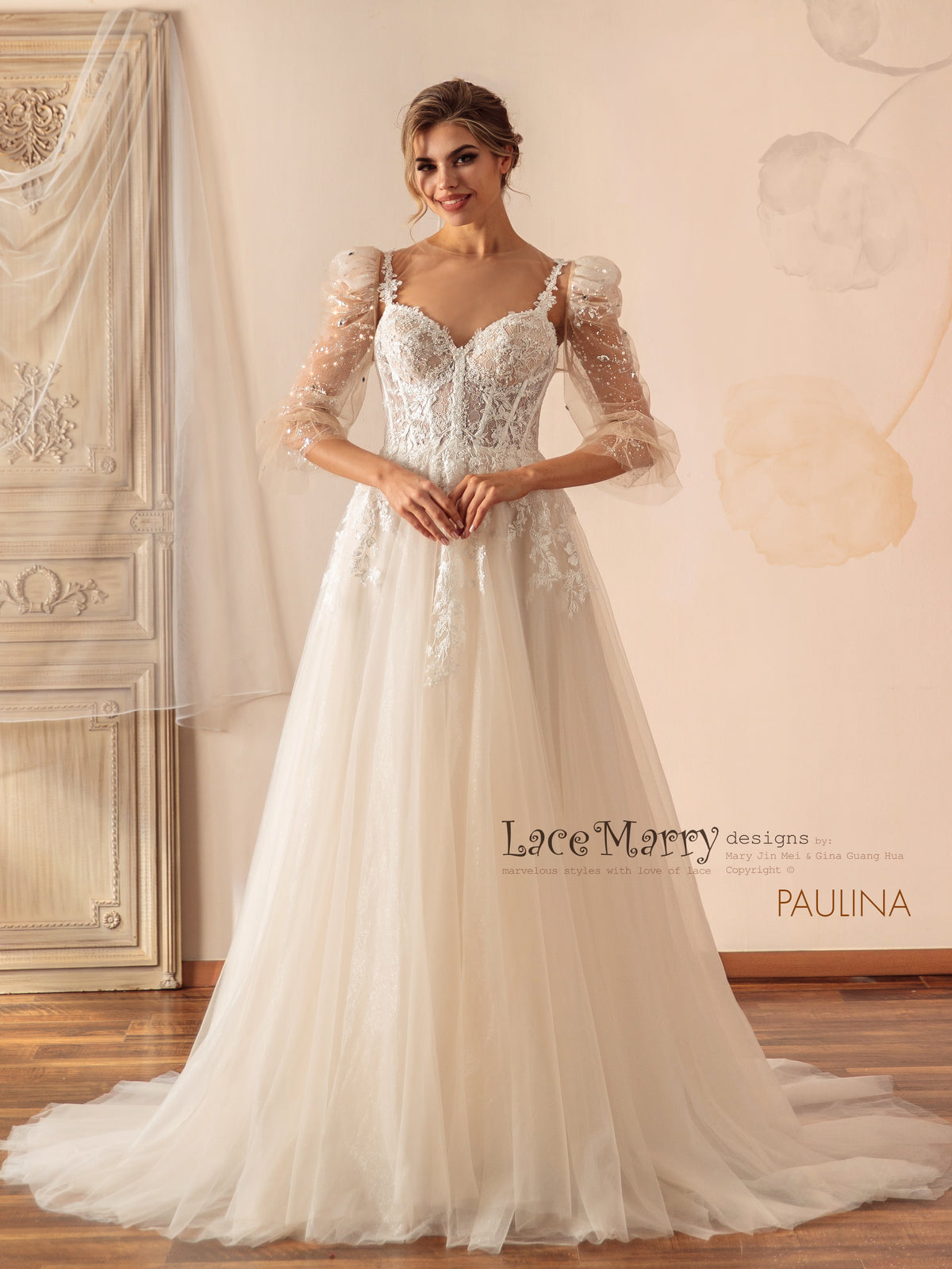 PAULINA Transformer Wedding Dress with Removable Bolero LaceMarry