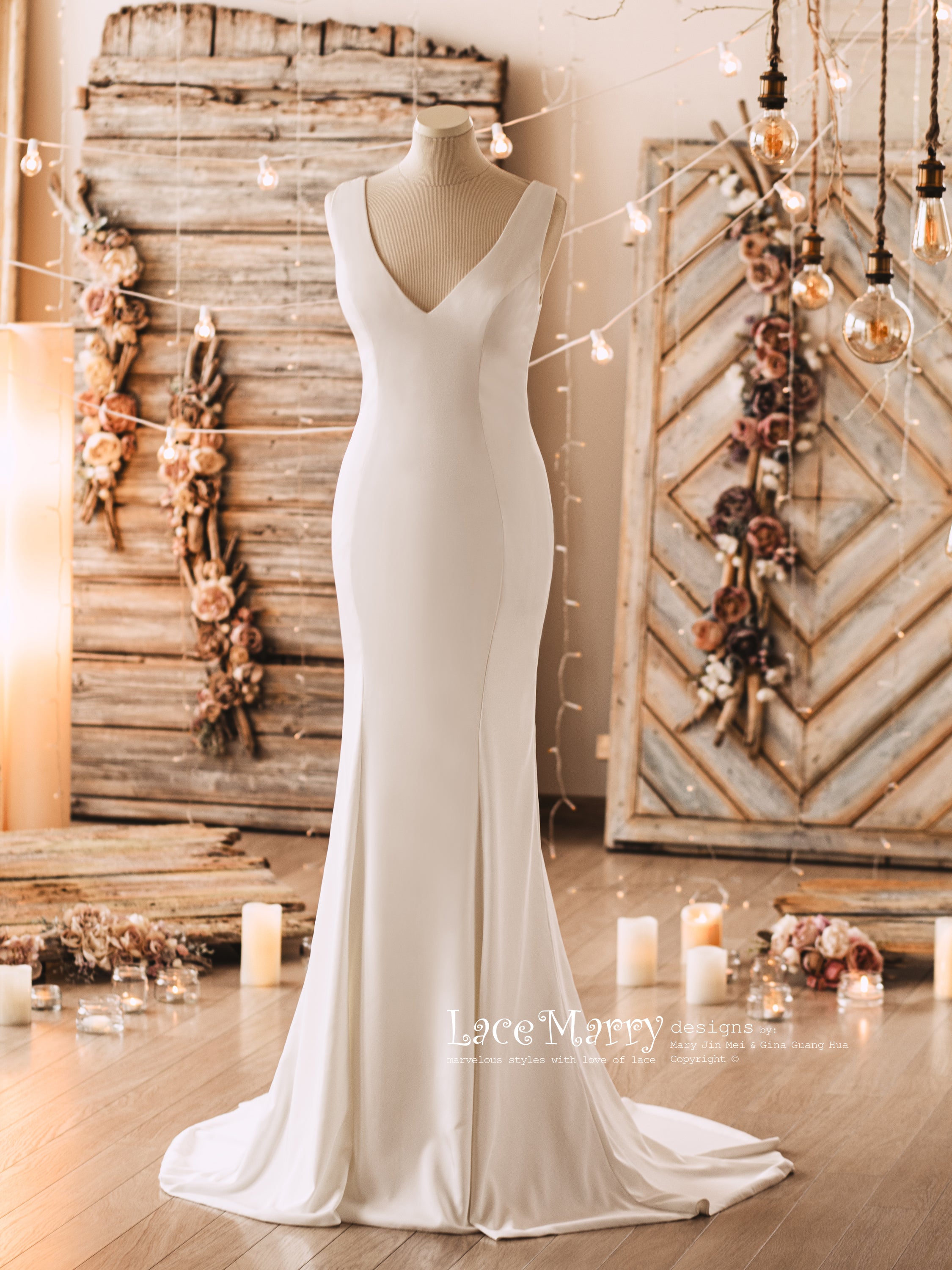 Simple and Elegant Wedding Dress from Luxury Elastic Satin LaceMarry