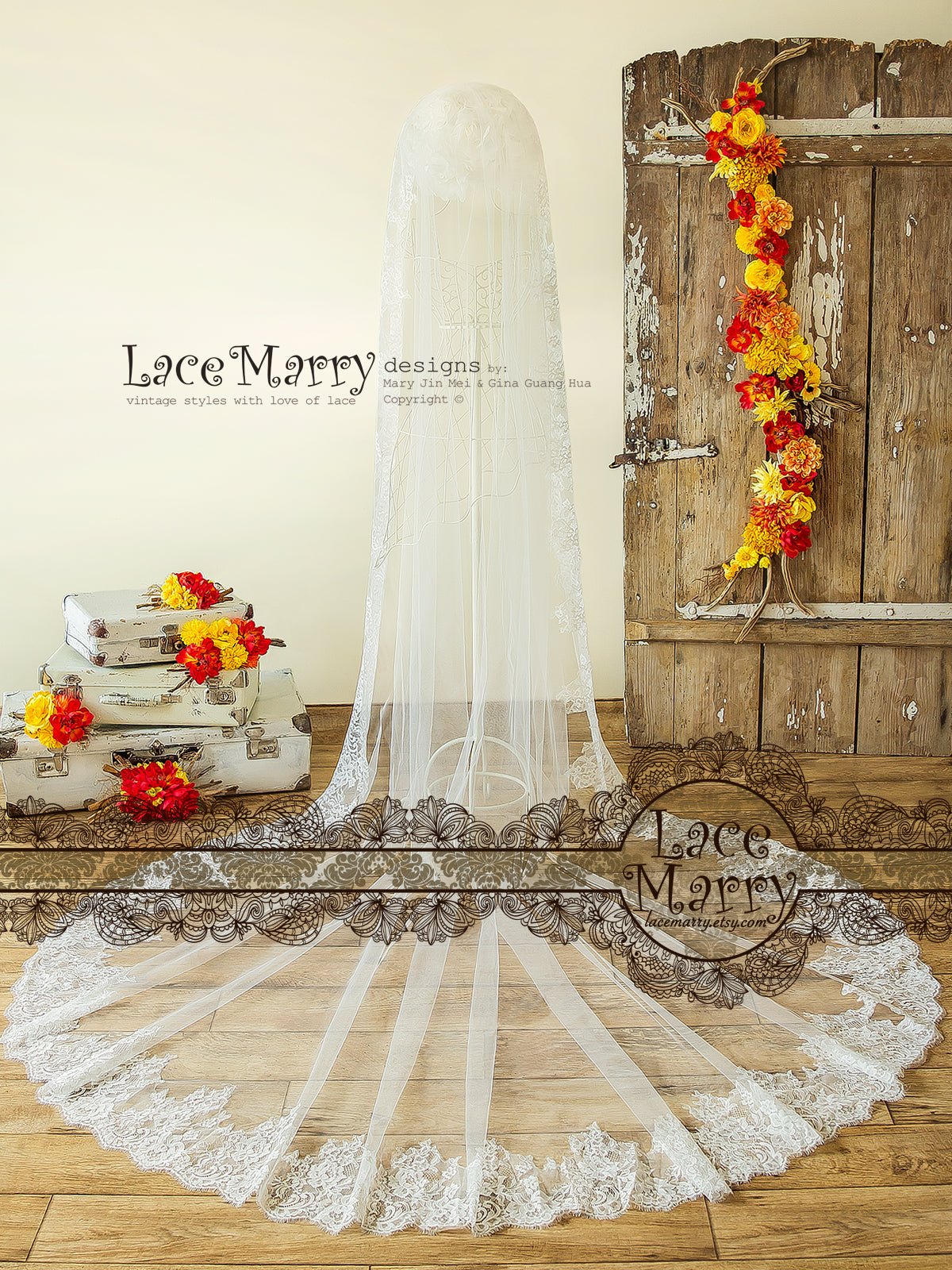 Long Veil with Lace Edge