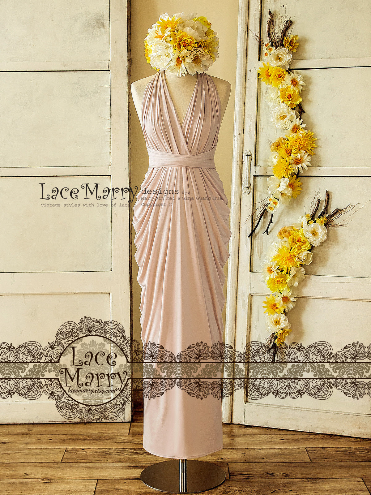 Nude Blush Long Convertible Bridesmaid Dress