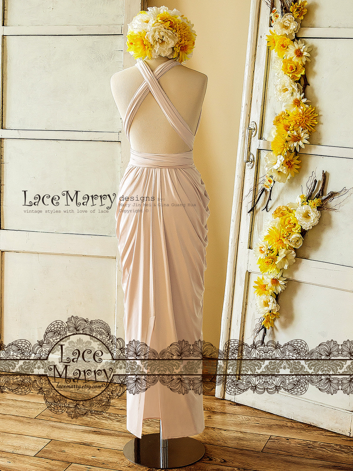 Nude Blush Infinity Dress for Bridesmaids Party with Multiway Straps