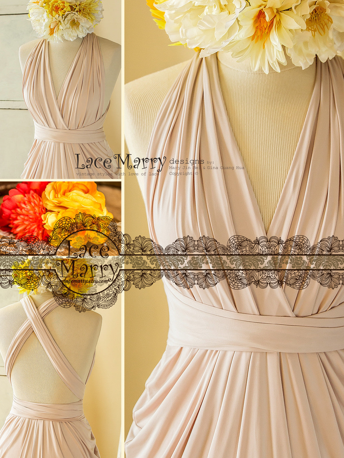 Nude Blush Infinity Dress for Bridesmaids Party with Multiway Straps - LaceMarry Nude Blush Infinity Dress for Bridesmaids Party with Multiway Straps - LaceMarry