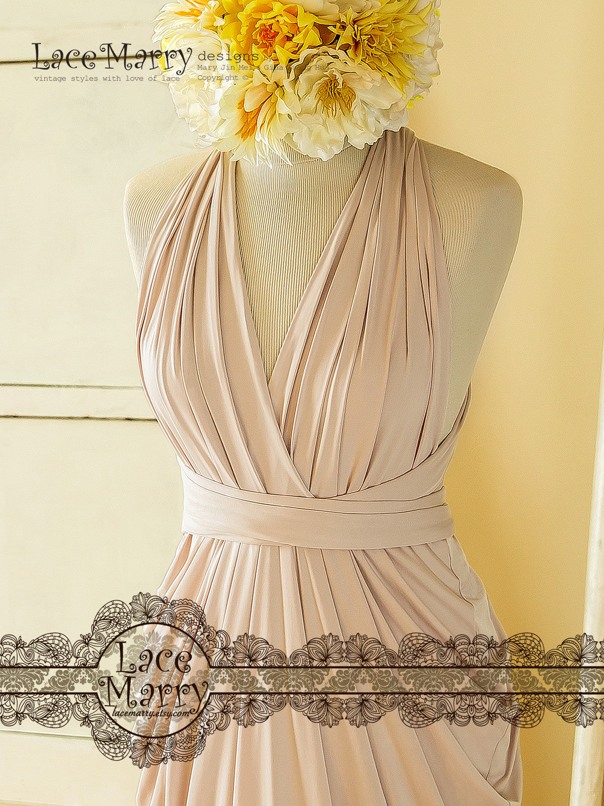 infinity dress beige Nude Blush for Bridesmaids Party with Multiway Straps and Petite figures alike
