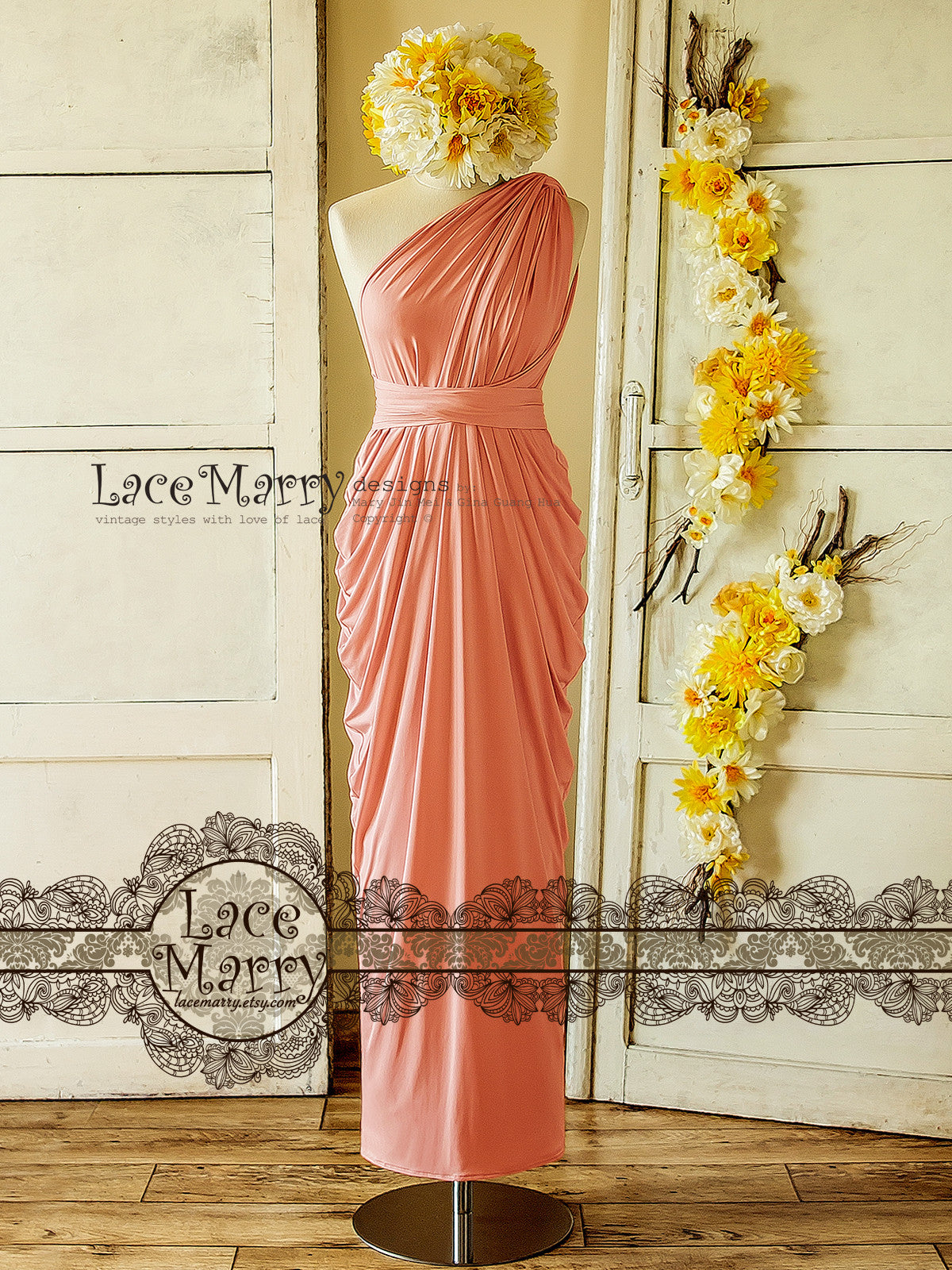 Maxi Length Blush Pink Bridesmaid Dress with Twist Wrap