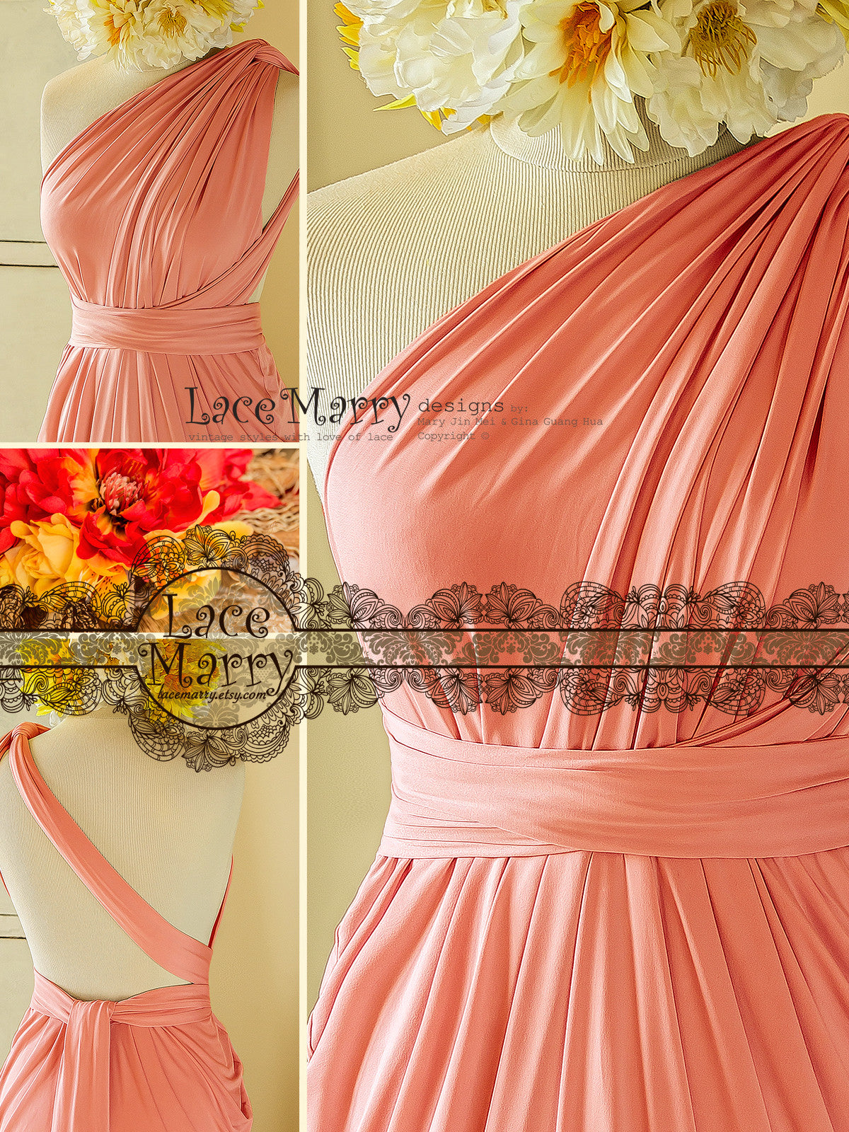 Maxi Length Blush Pink Bridesmaid Dress with Twist Wrap Convertible Top - LaceMarry Maxi Length Blush Pink Bridesmaid Dress with Twist Wrap Convertible Top - LaceMarry