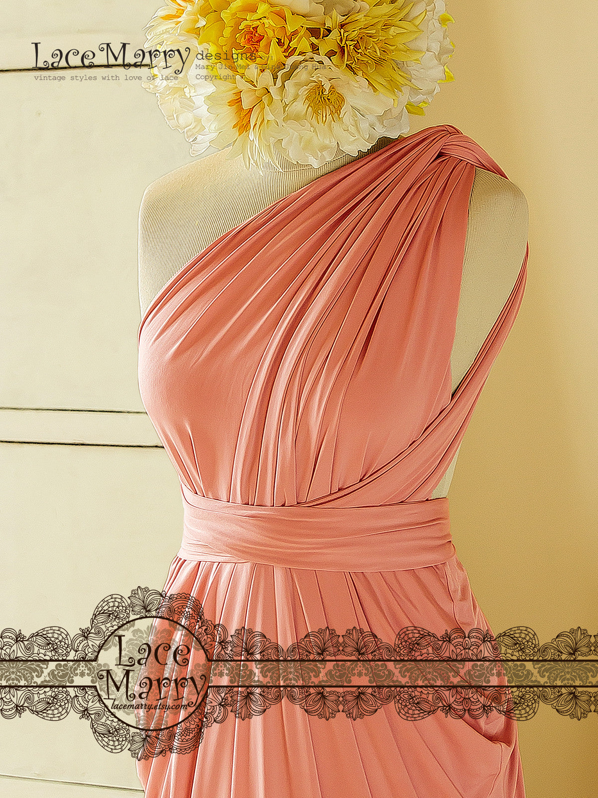 Maxi Length Blush Pink Bridesmaid Dress with Twist Wrap Convertible Top - LaceMarry Maxi Length Blush Pink Bridesmaid Dress with Twist Wrap Convertible Top - LaceMarry