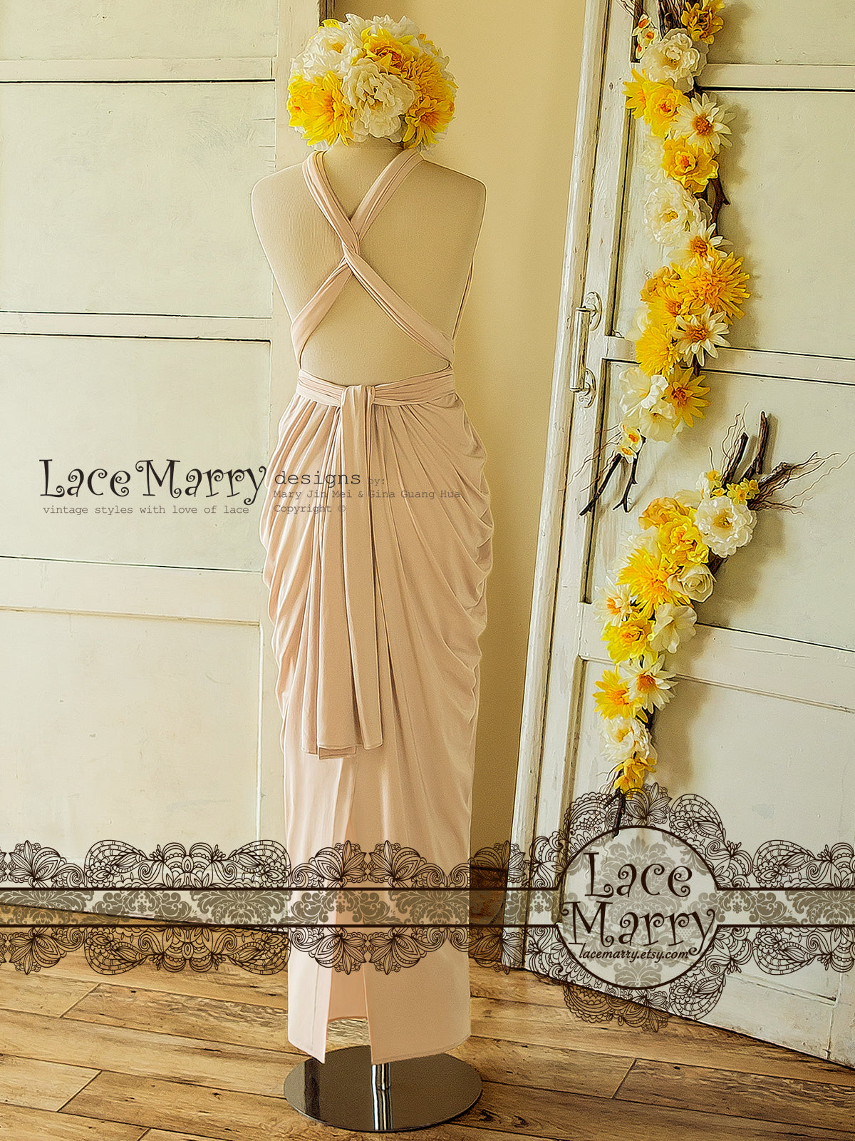 Sand Champagne Bridesmaid Dress for Beach Wedding with Infinity Top