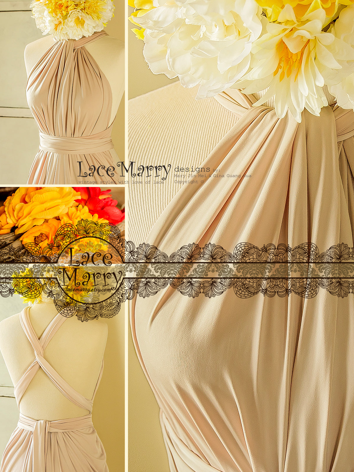 Sand Champagne Bridesmaid Dress for Beach Wedding with Infinity Top - LaceMarry Sand Champagne Bridesmaid Dress for Beach Wedding with Infinity Top - LaceMarry
