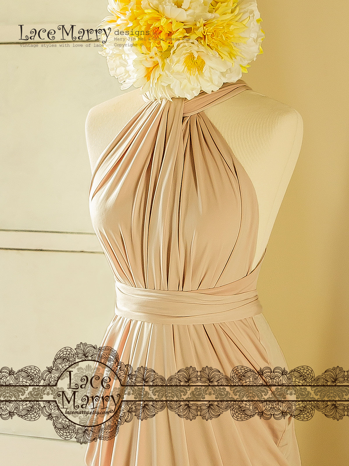 Sand Champagne Bridesmaid Dress for Beach Wedding with Infinity Top - LaceMarry Sand Champagne Bridesmaid Dress for Beach Wedding with Infinity Top - LaceMarry