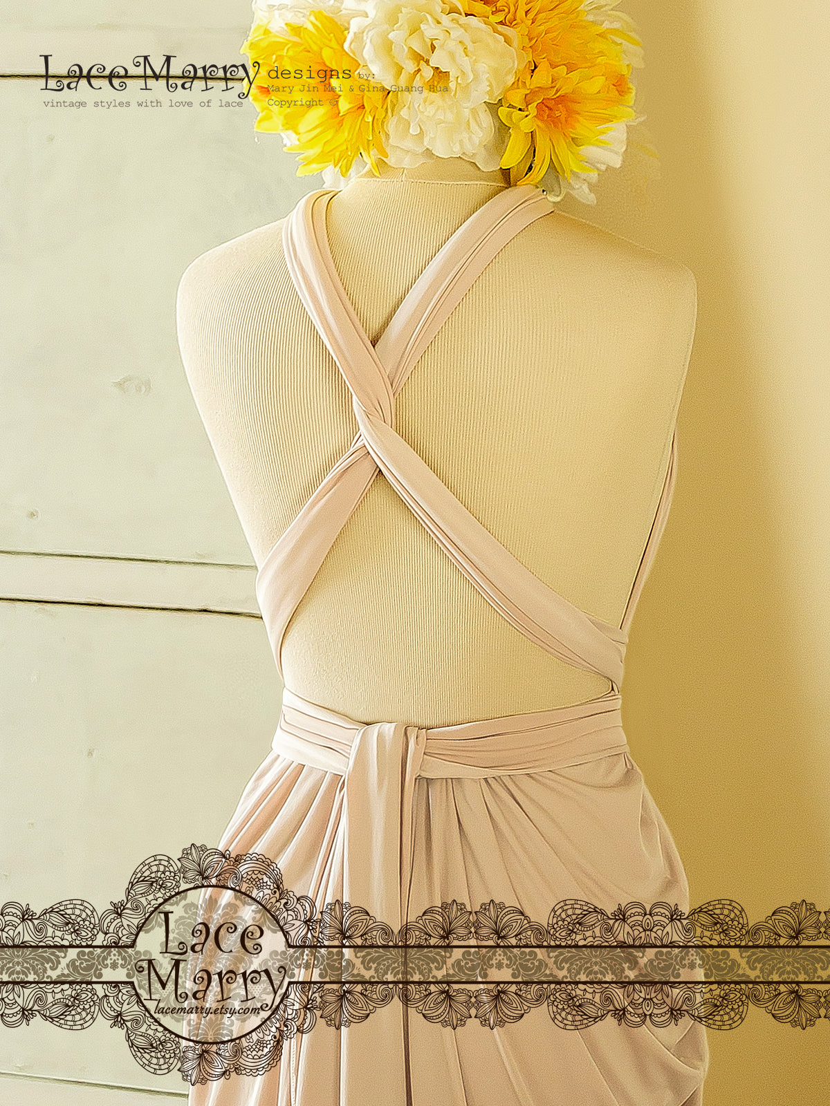 Sand Champagne Bridesmaid Dress for Beach Wedding with Infinity Top