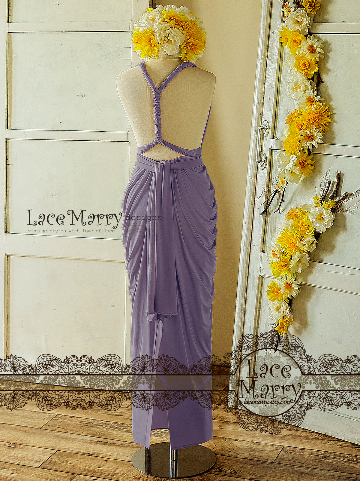 Purple Infinity Bridesmaid Dress with Long Straps and Folded Skirt