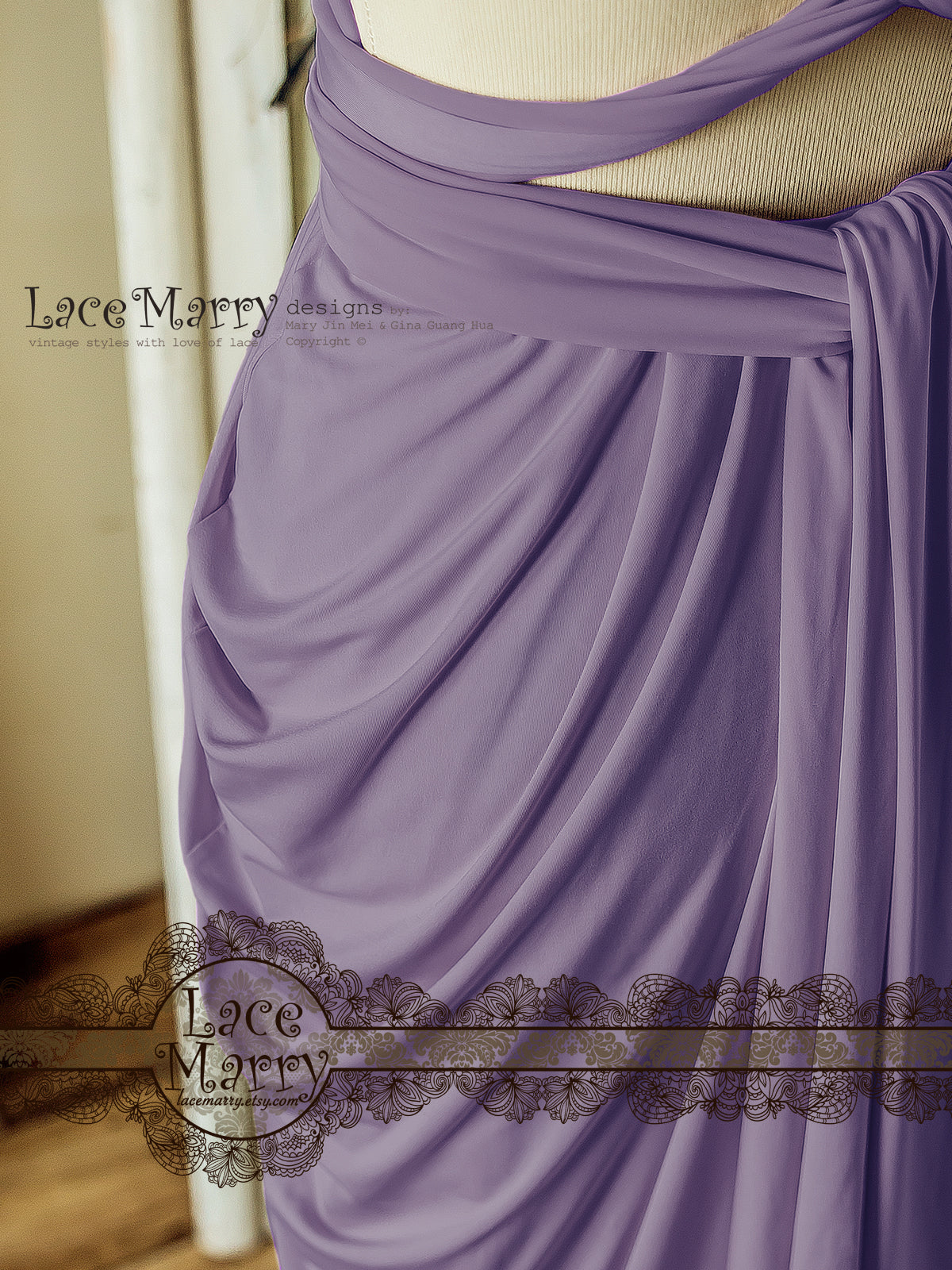 Purple Infinity Bridesmaid Dress with Long Straps and Folded Skirt - LaceMarry Purple Infinity Bridesmaid Dress with Long Straps and Folded Skirt - LaceMarry