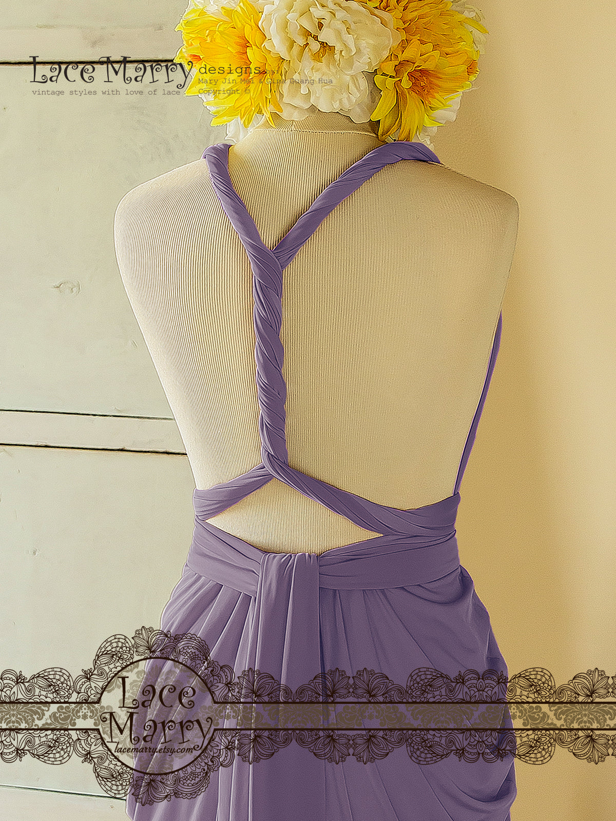 Purple Infinity Bridesmaid Dress with Long Straps and Folded Skirt - LaceMarry Purple Infinity Bridesmaid Dress with Long Straps and Folded Skirt - LaceMarry