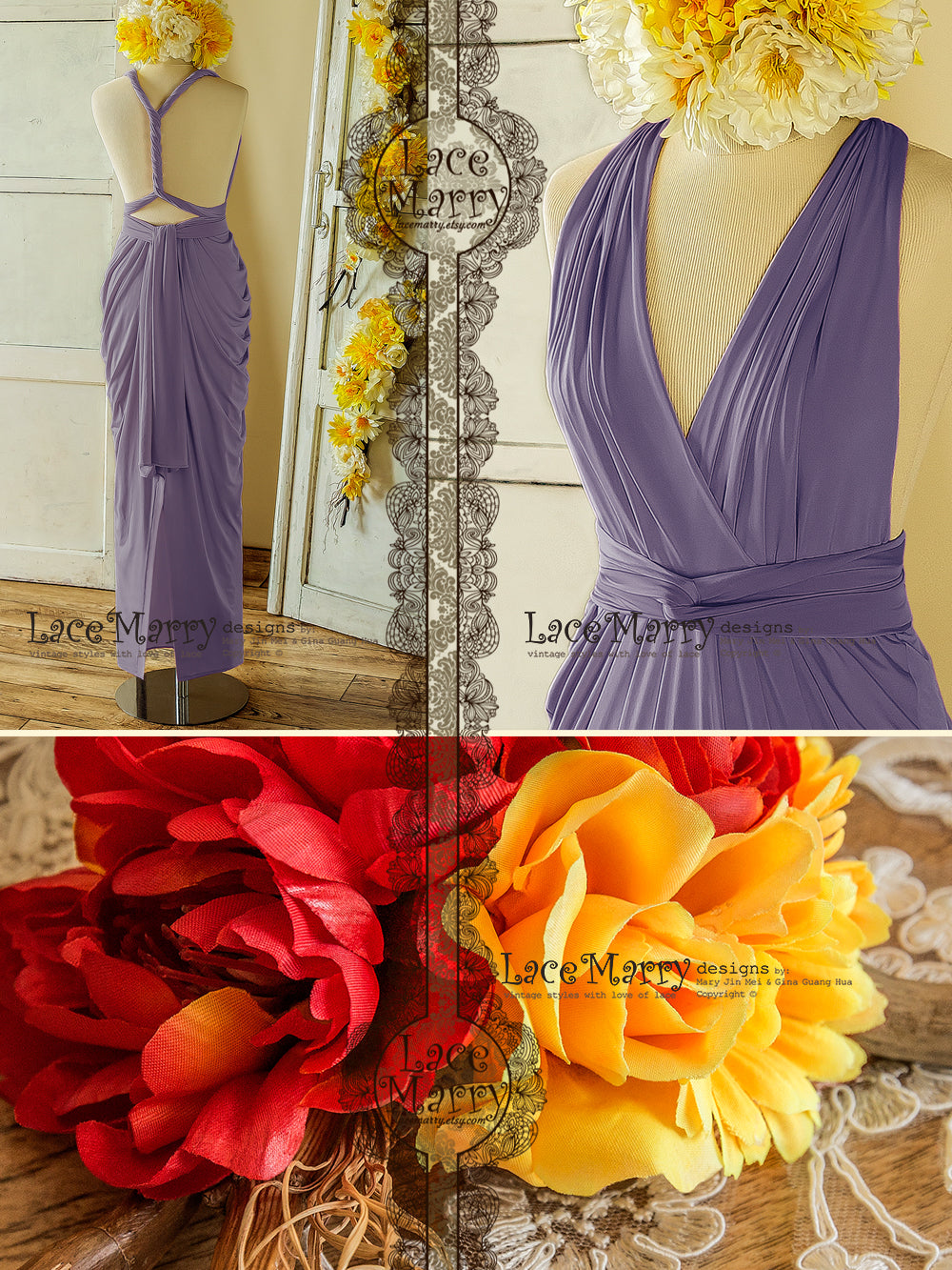 Purple Infinity Bridesmaid Dress with Long Straps and Folded Skirt - LaceMarry Purple Infinity Bridesmaid Dress with Long Straps and Folded Skirt - LaceMarry