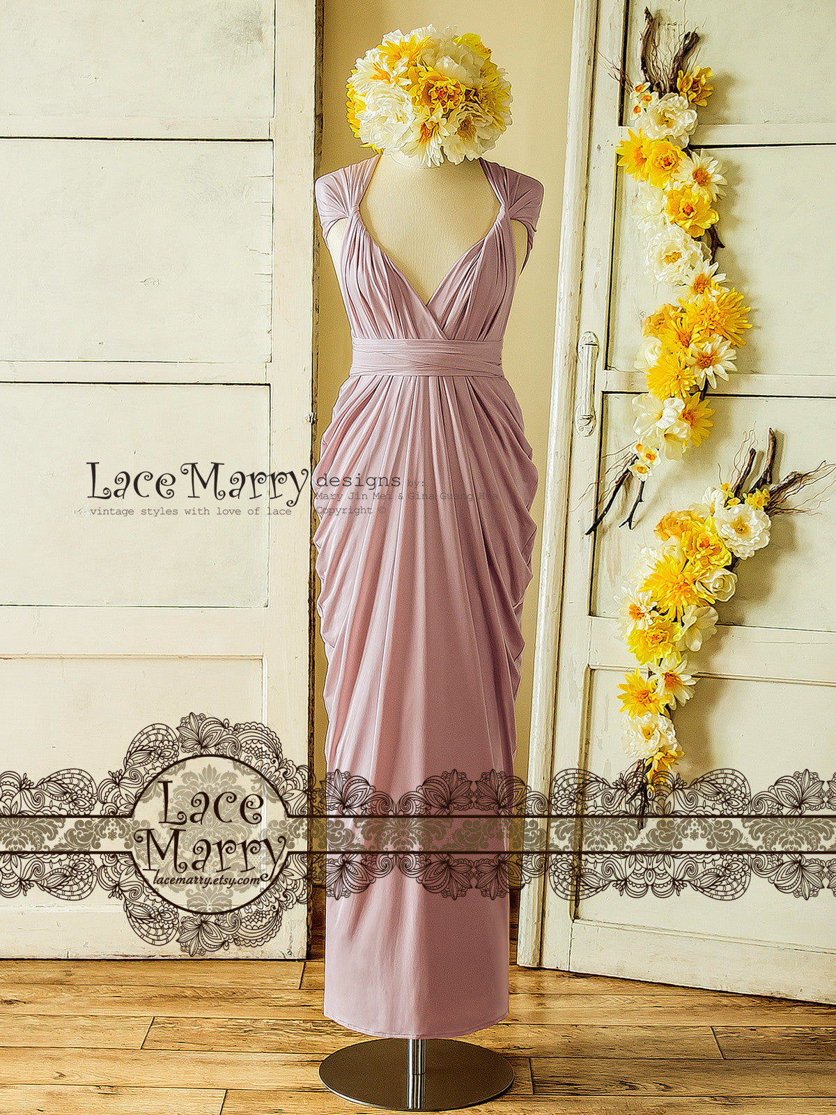 Maxi Length Lavender Pink Bridesmaid Dress with Twist and Wrap