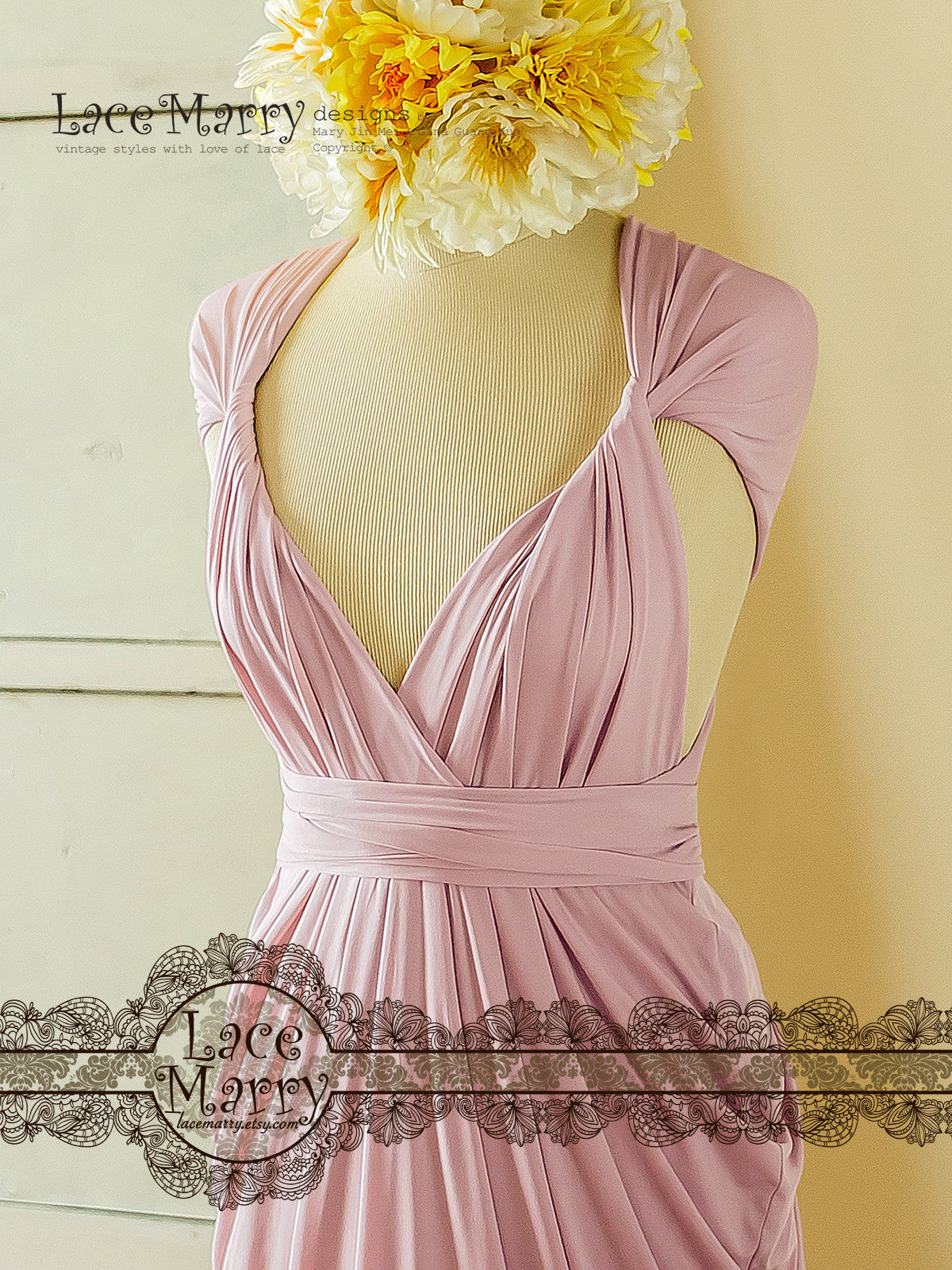 Maxi Length Lavender Pink Bridesmaid Dress with Twist and Wrap Multiway Top - LaceMarry Maxi Length Lavender Pink Bridesmaid Dress with Twist and Wrap Multiway Top - LaceMarry