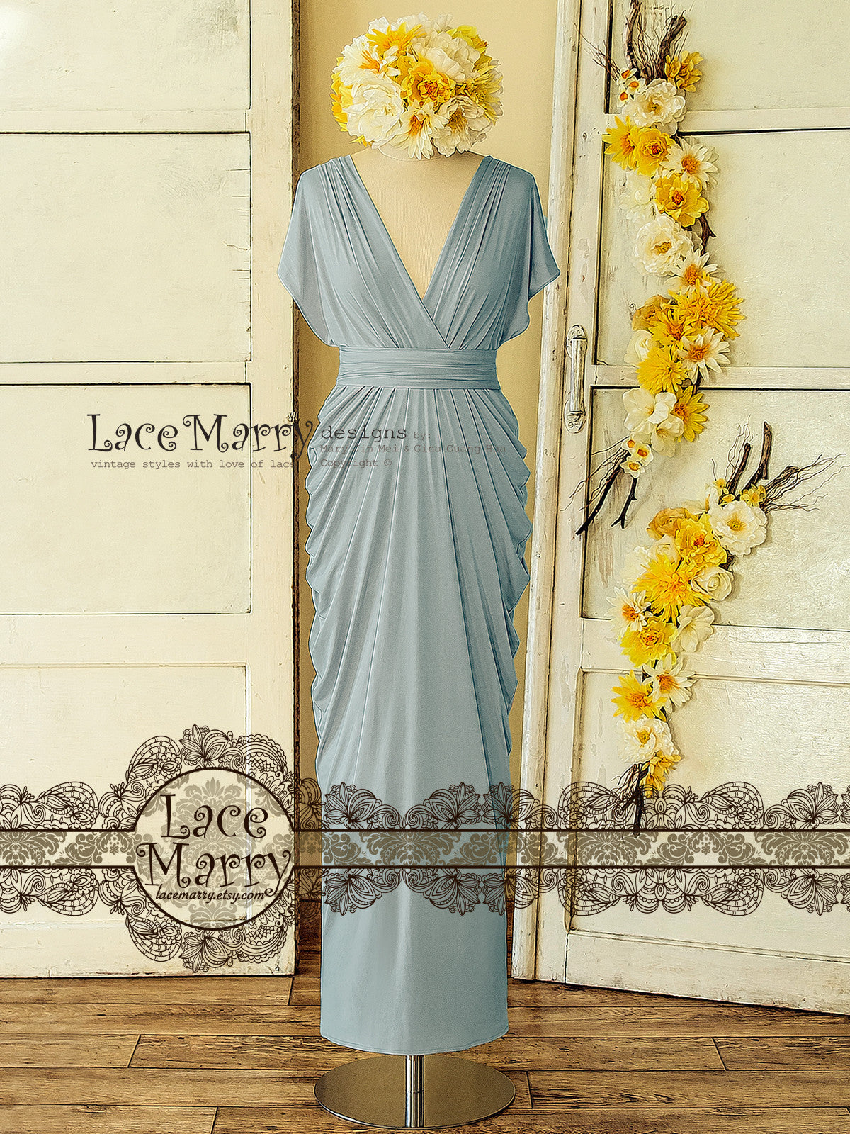 Powder Blue Infinity Bridesmaid Dress with Long Greek Style Skirt