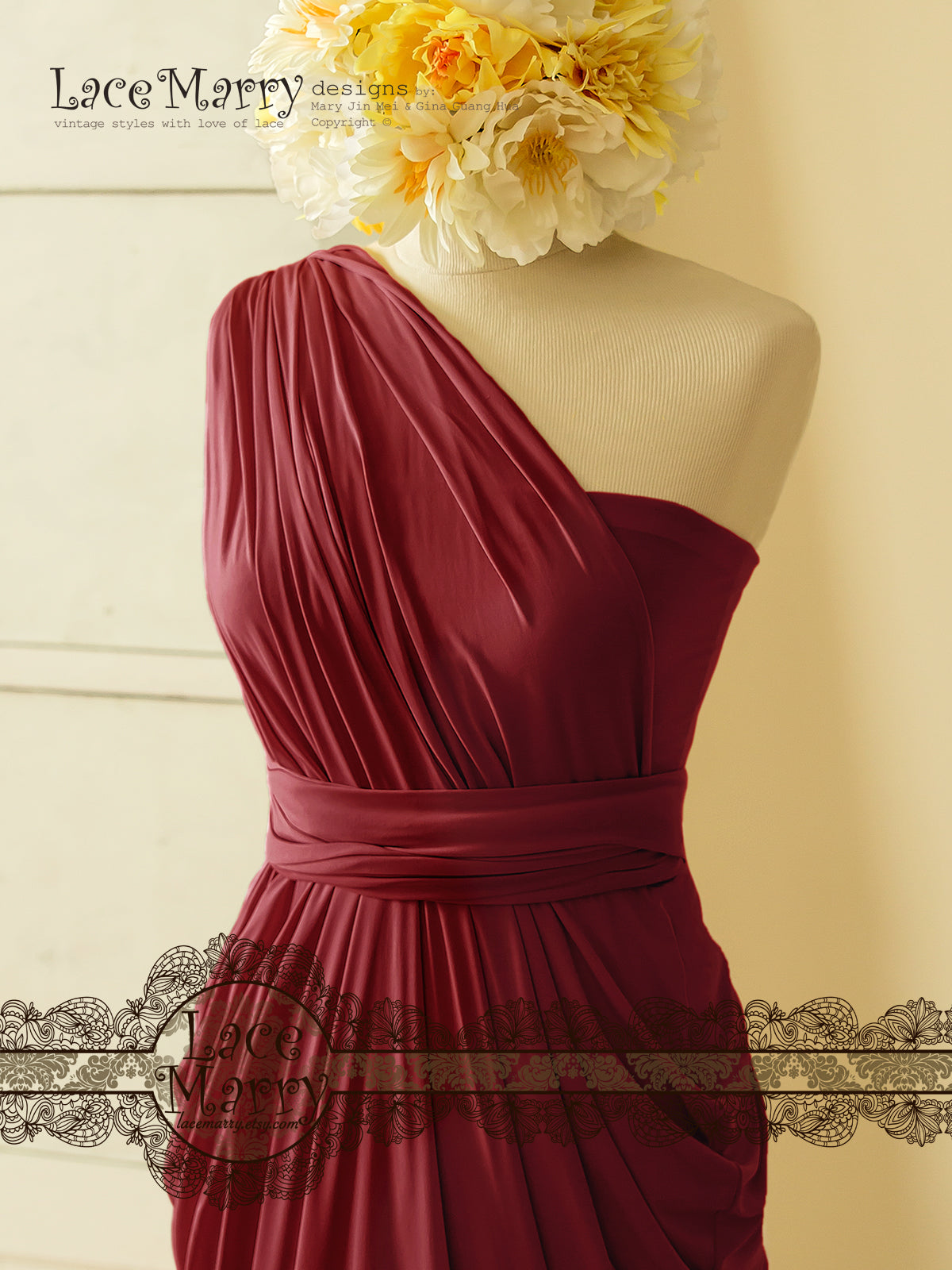 Marsala Red Infinity Bridesmaid Dress in Floor Length with Multi Folded Skirt - LaceMarry Marsala Red Infinity Bridesmaid Dress in Floor Length with Multi Folded Skirt - LaceMarry