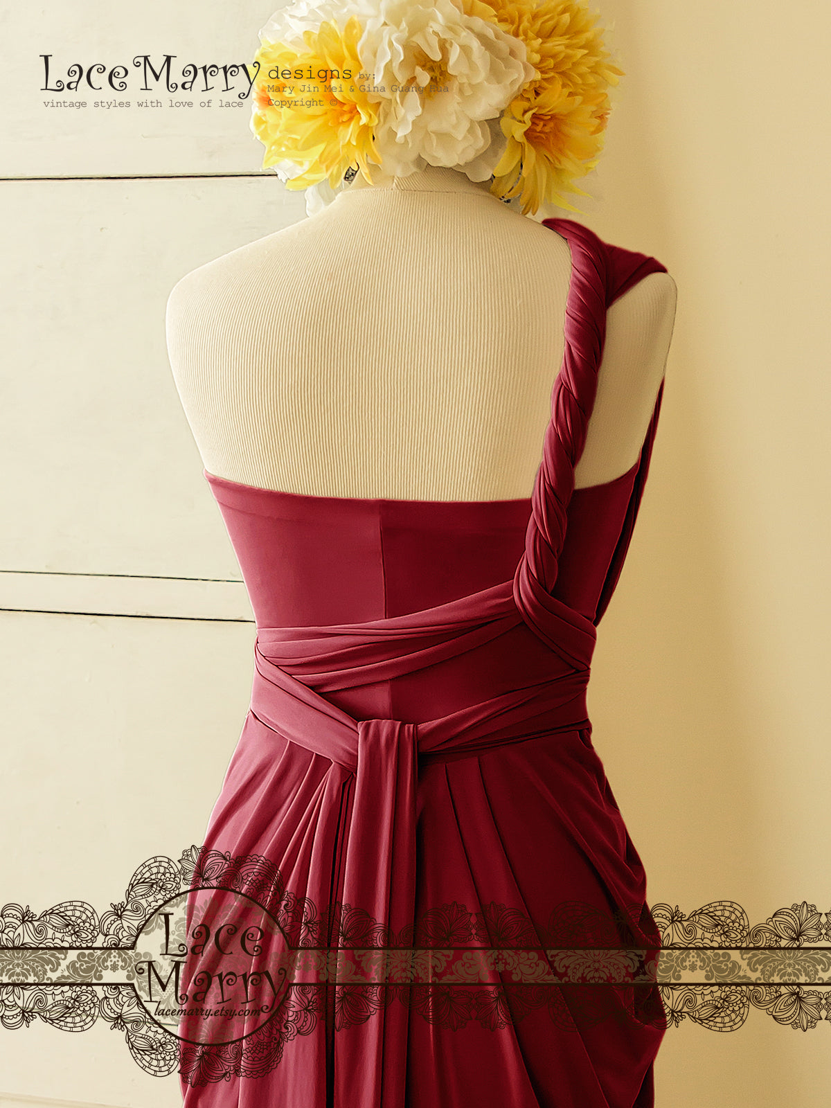 Marsala Red Infinity Bridesmaid Dress in Floor Length with Multi Folded Skirt - LaceMarry Marsala Red Infinity Bridesmaid Dress in Floor Length with Multi Folded Skirt - LaceMarry