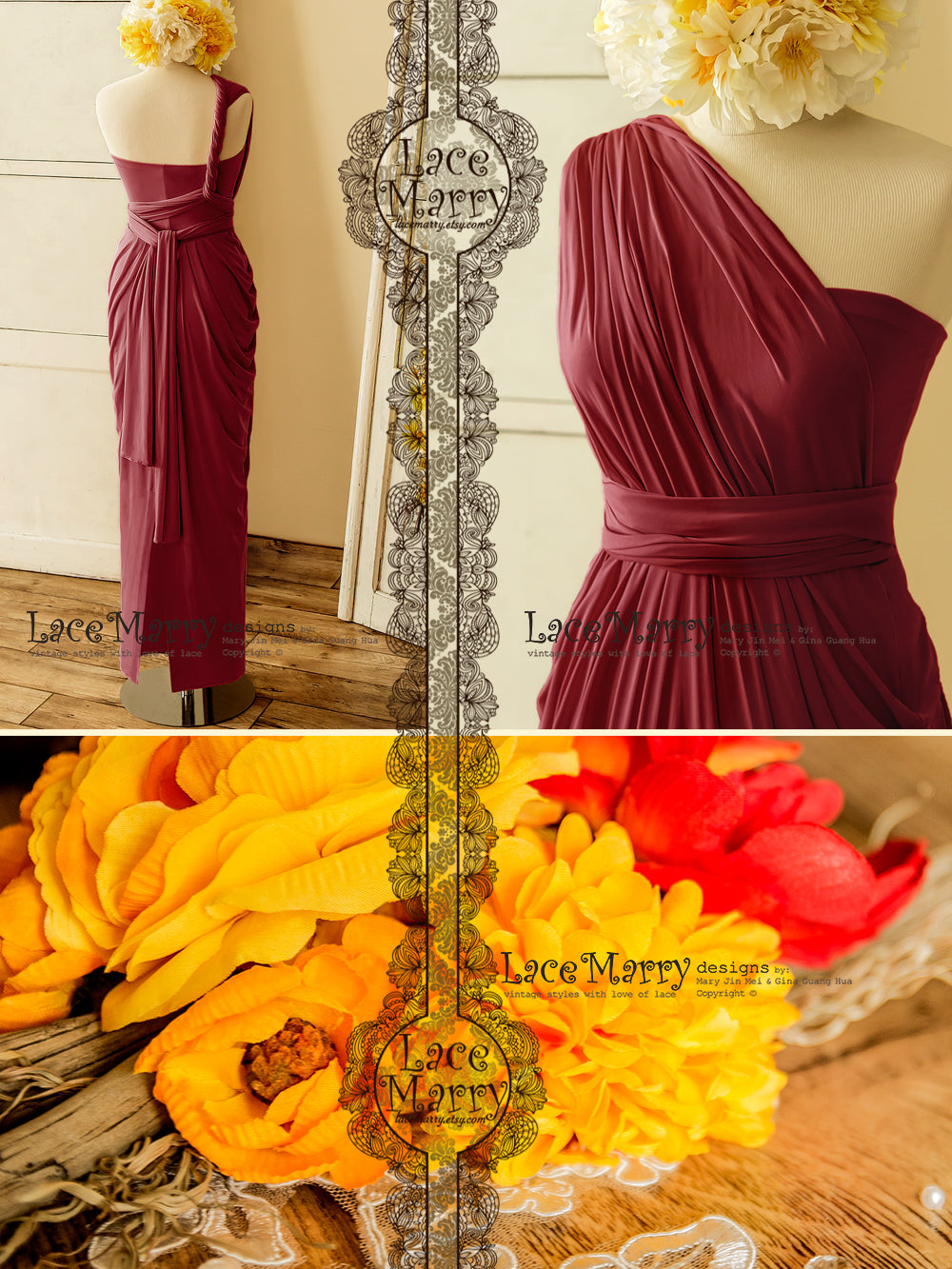 Marsala Red Infinity Bridesmaid Dress in Floor Length with Multi