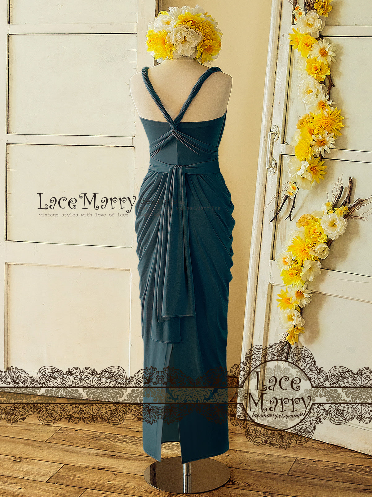 Ocean Blue Infinity Dress for Beach Bridal Party with Maxi Skirt - LaceMarry Ocean Blue Infinity Dress for Beach Bridal Party with Maxi Skirt - LaceMarry