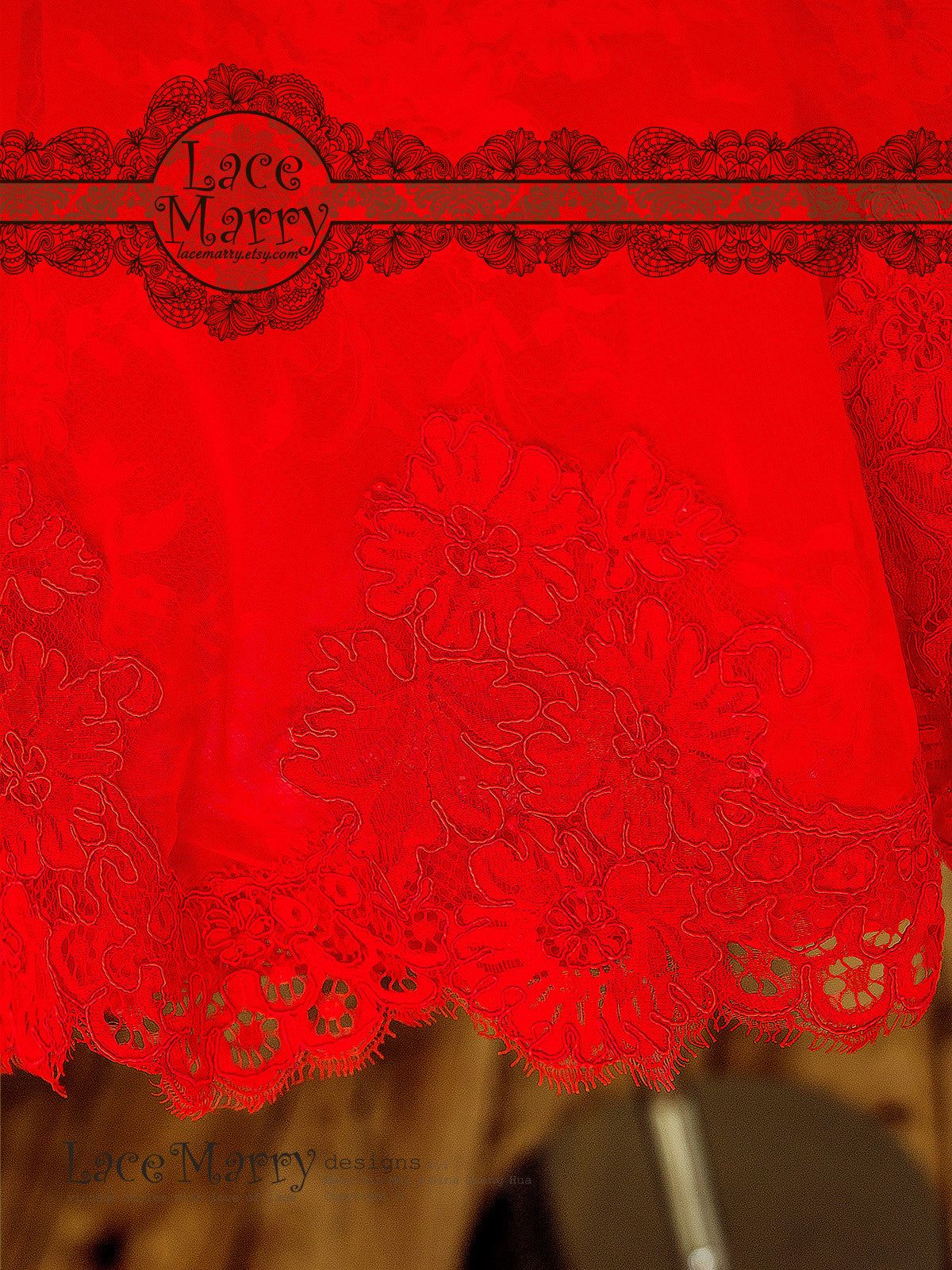 Red Lace Wedding Party Dress