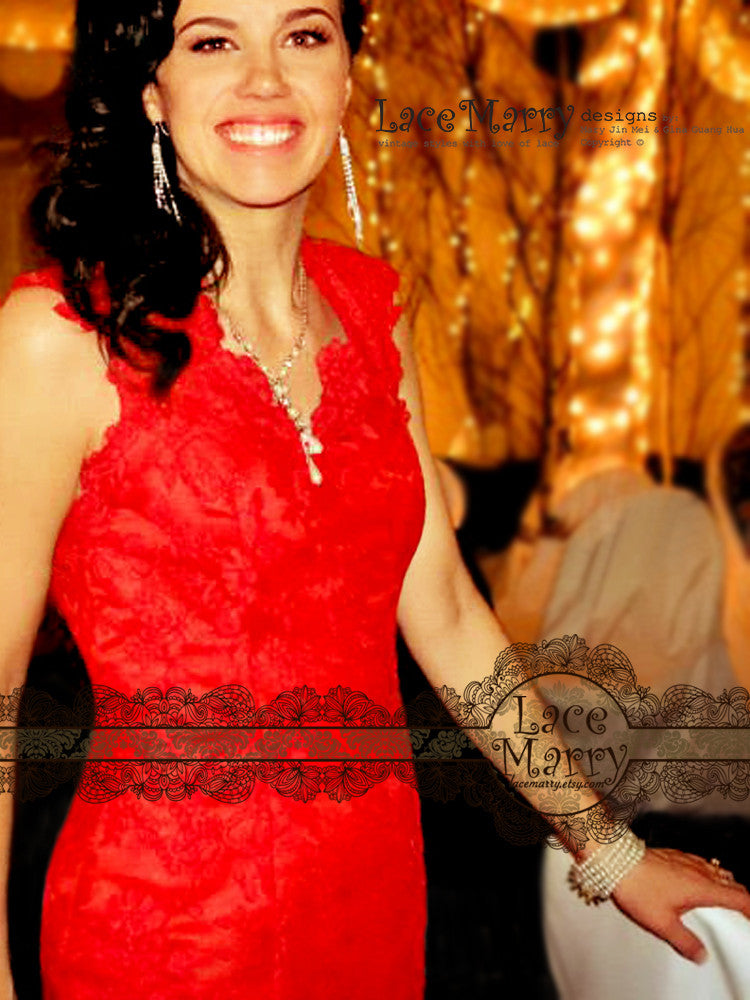Sexy V Neckline Red Wedding Dress