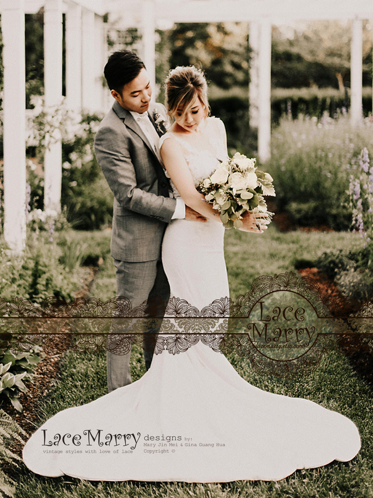 Fitted Boho Wedding Dress with Semi-Transparent Top from Lace Appliqu - LaceMarry Fitted Boho Wedding Dress with Semi-Transparent Top from Lace Appliqu - LaceMarry
