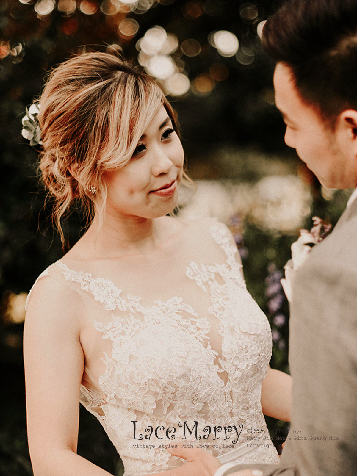 Illusion Sweetheart Neckline Lace Wedding Dress