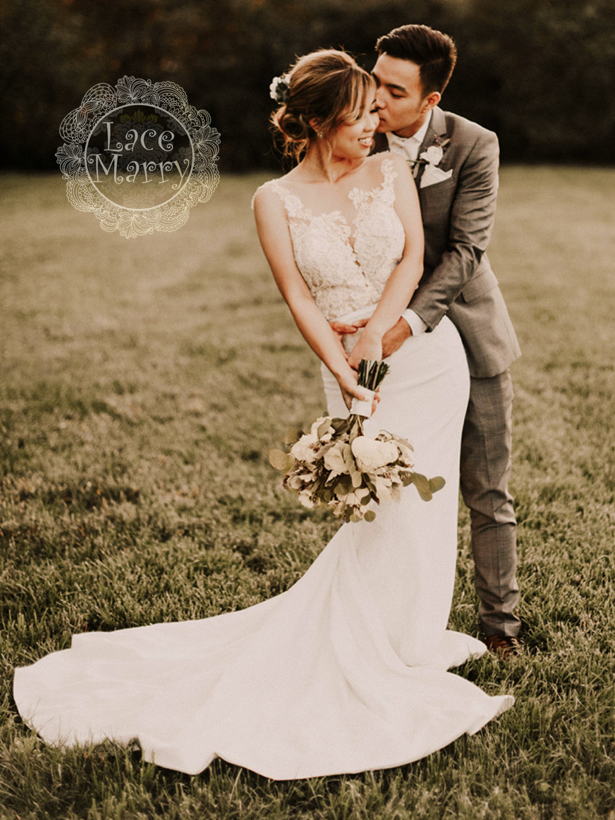 Wedding Dress with Semi-Transparent Top