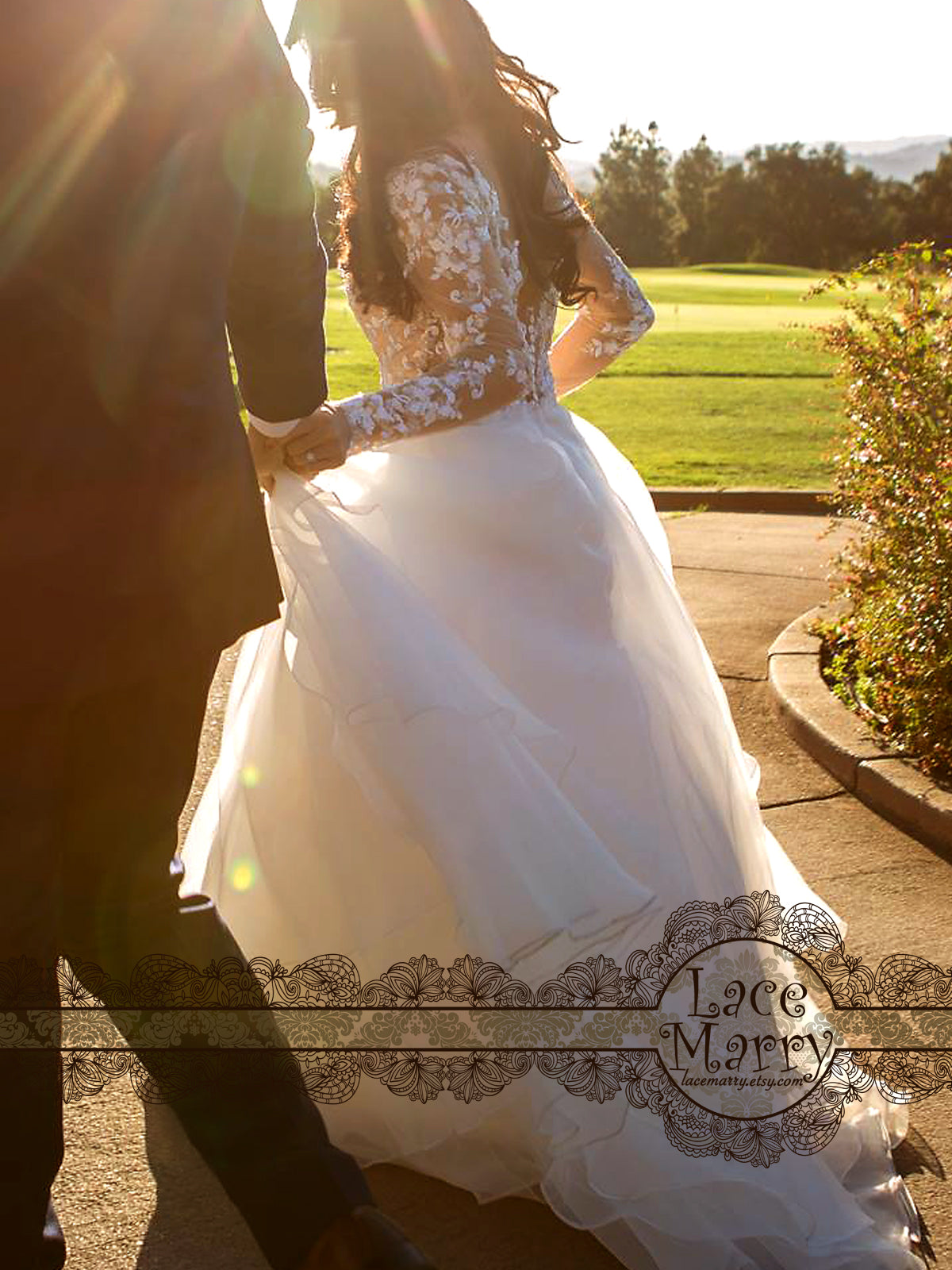 A-Line Wedding Dress with Long Sleeves from Sheer Tulle