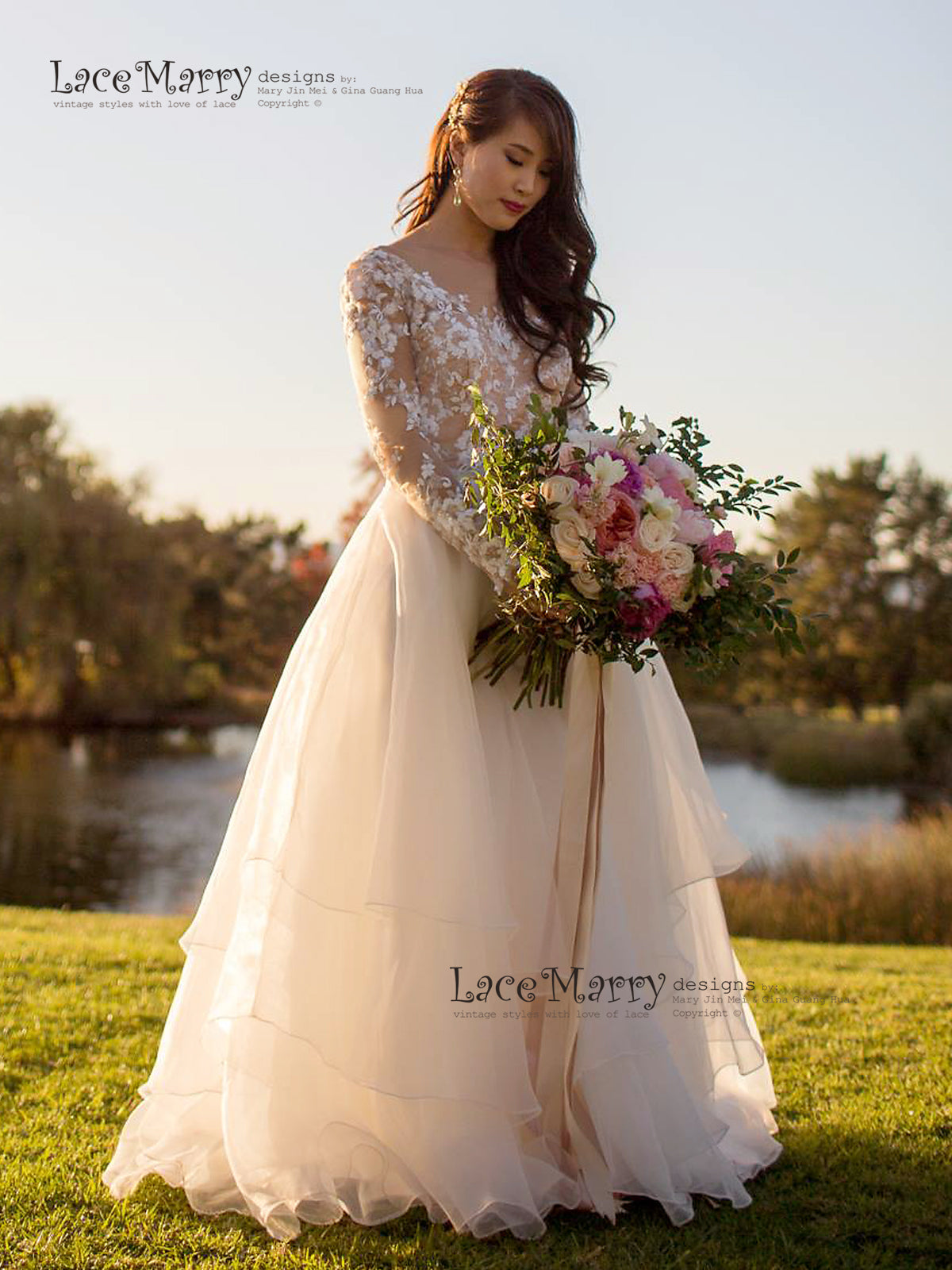 Floor Length A-Line Wedding Dress with Long Sleeves