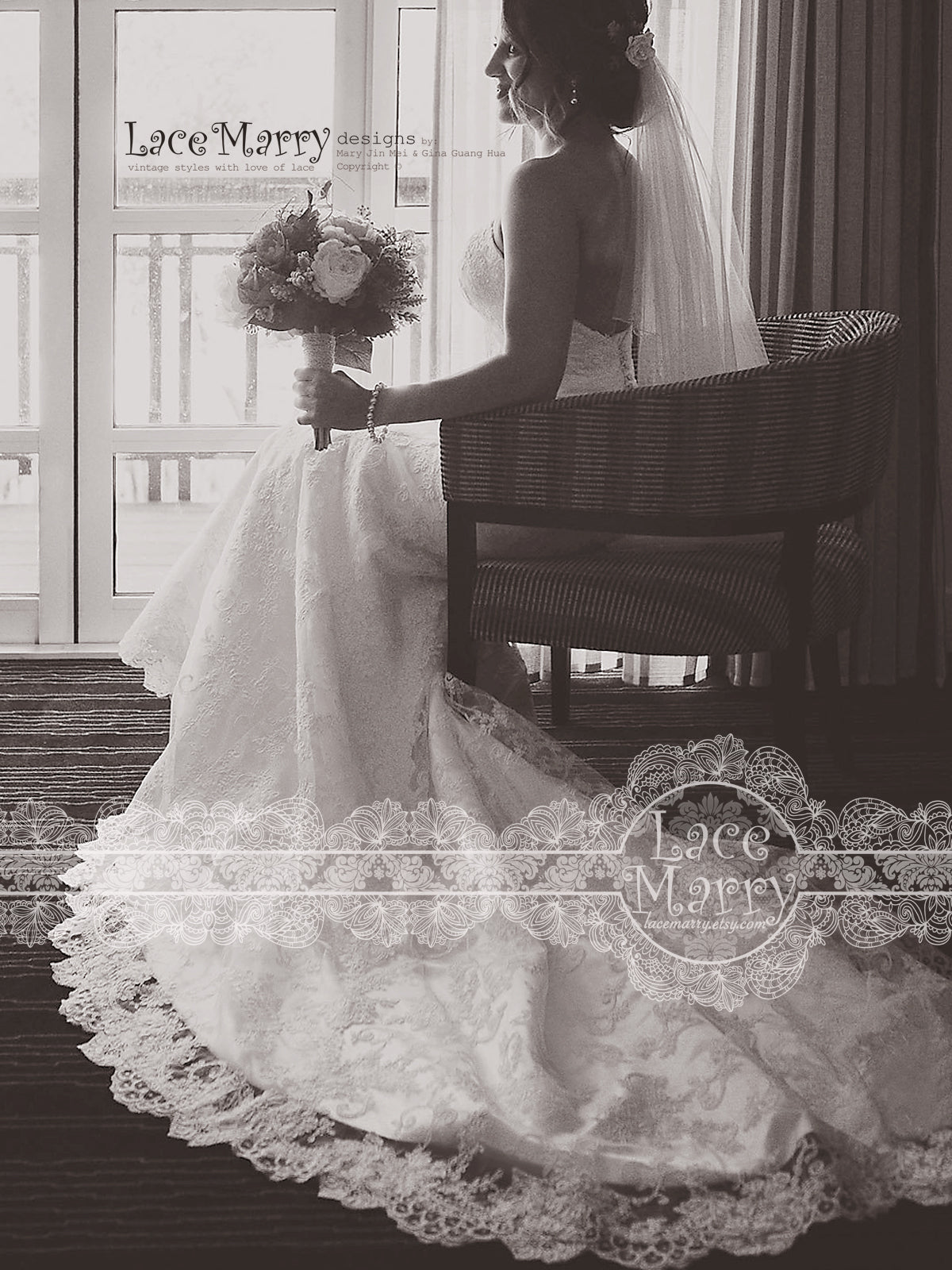 Exquisite Custom Wedding Dress from Lace with Strapless Neckline