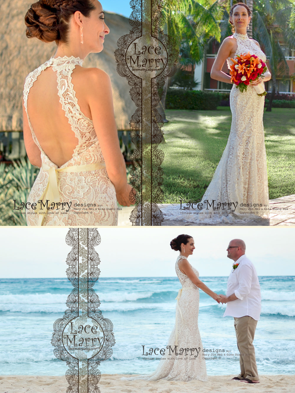 Gorgeous Venice Lace Wedding Dress in Slim Shape with Small Train