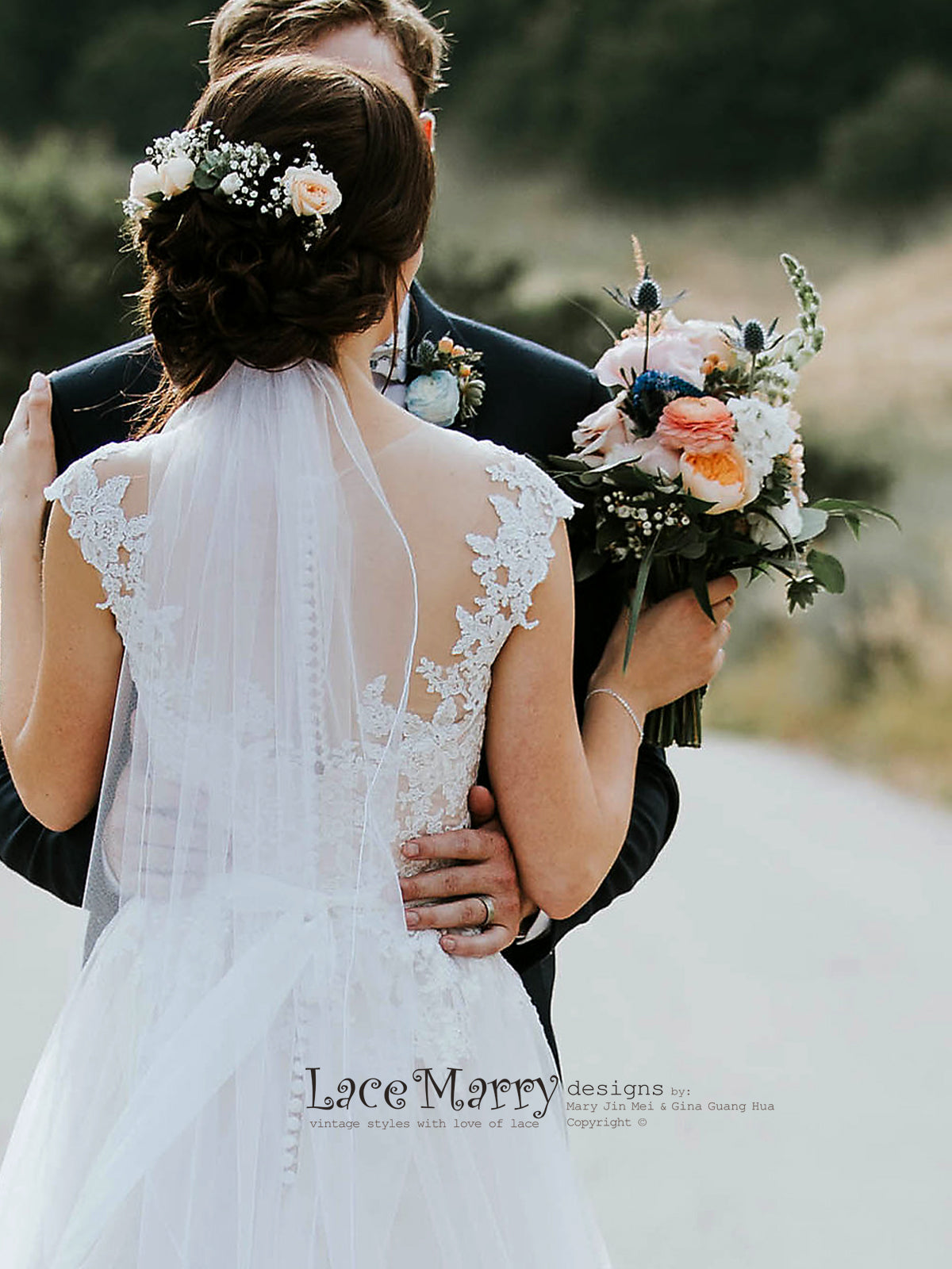 Gorgeous Bohemian Lace Wedding Dress with Sheer Back