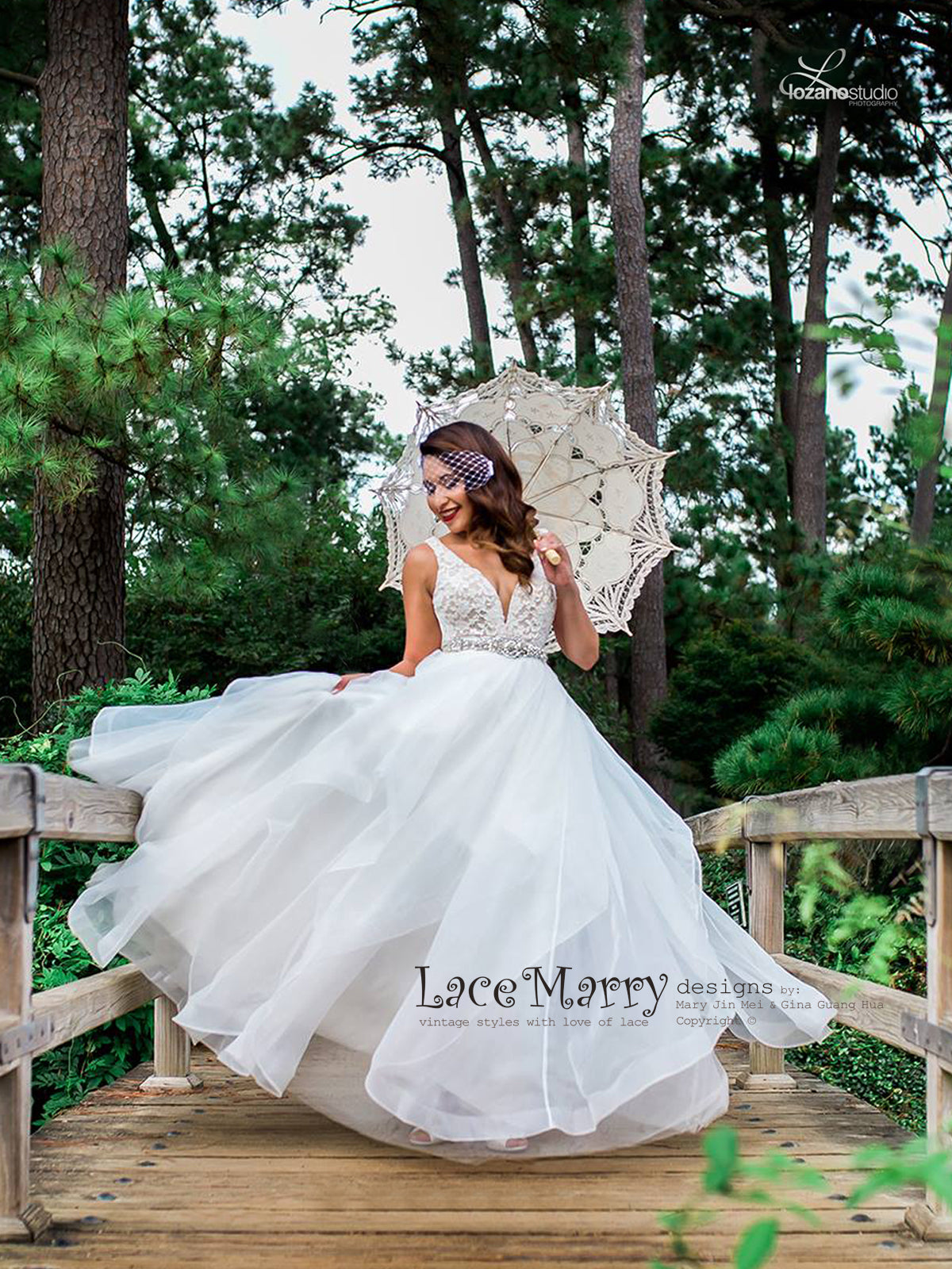 Horsehair Airy A Line Wedding Dress with Lace Top in Deep Shaped V - LaceMarry Horsehair Airy A Line Wedding Dress with Lace Top in Deep Shaped V - LaceMarry