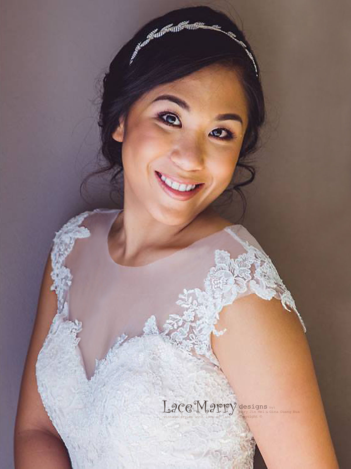 Boho Wedding Dress with Illusion Neckline